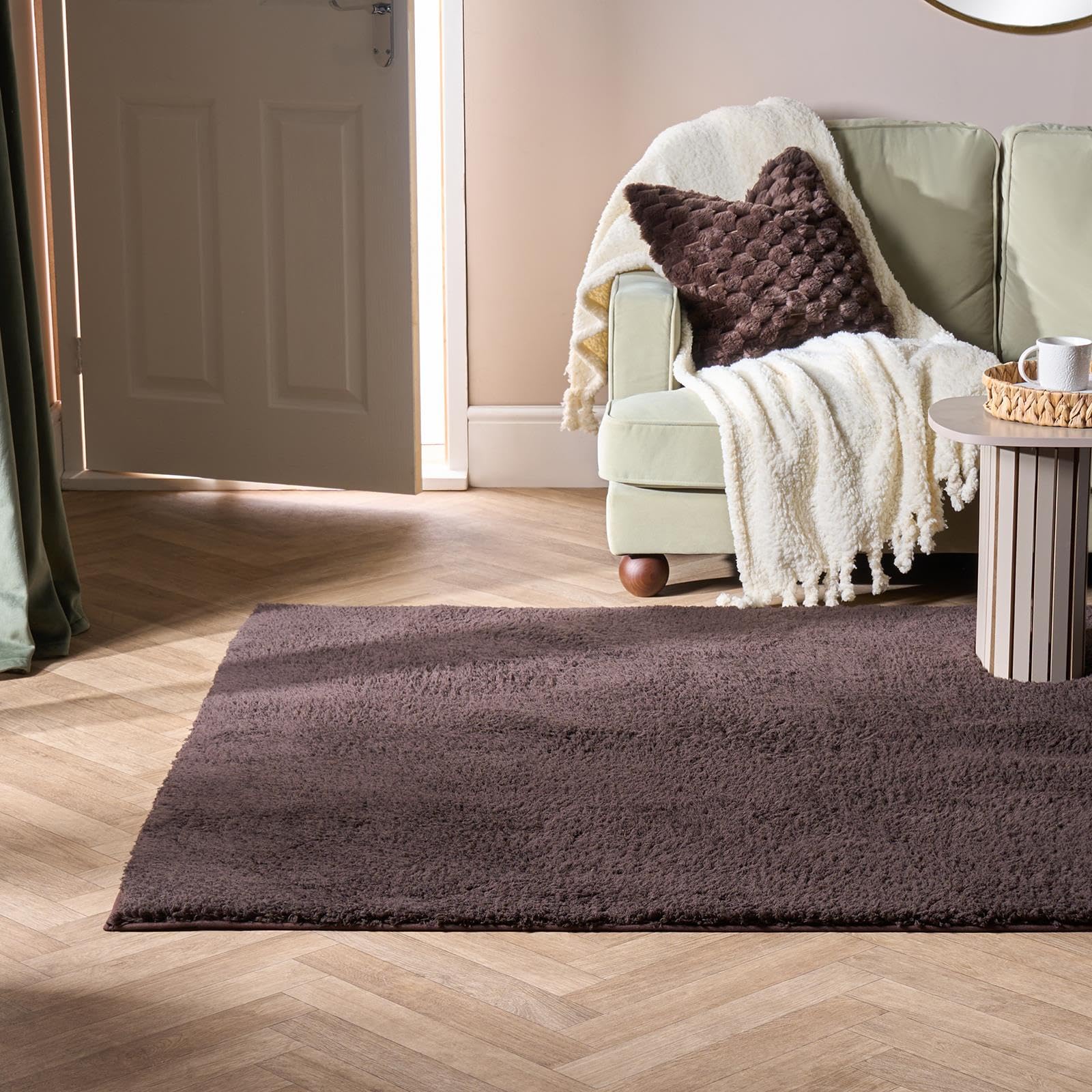 OHS Rugs Living Room 120 x 170, Area Rugs for Bedroom Home Decorative Hallway Runner Non Slip Modern Super Soft Cosy Teddy Thick Pile Medium Rug Non Shedding Shaggy Rug, Brown
