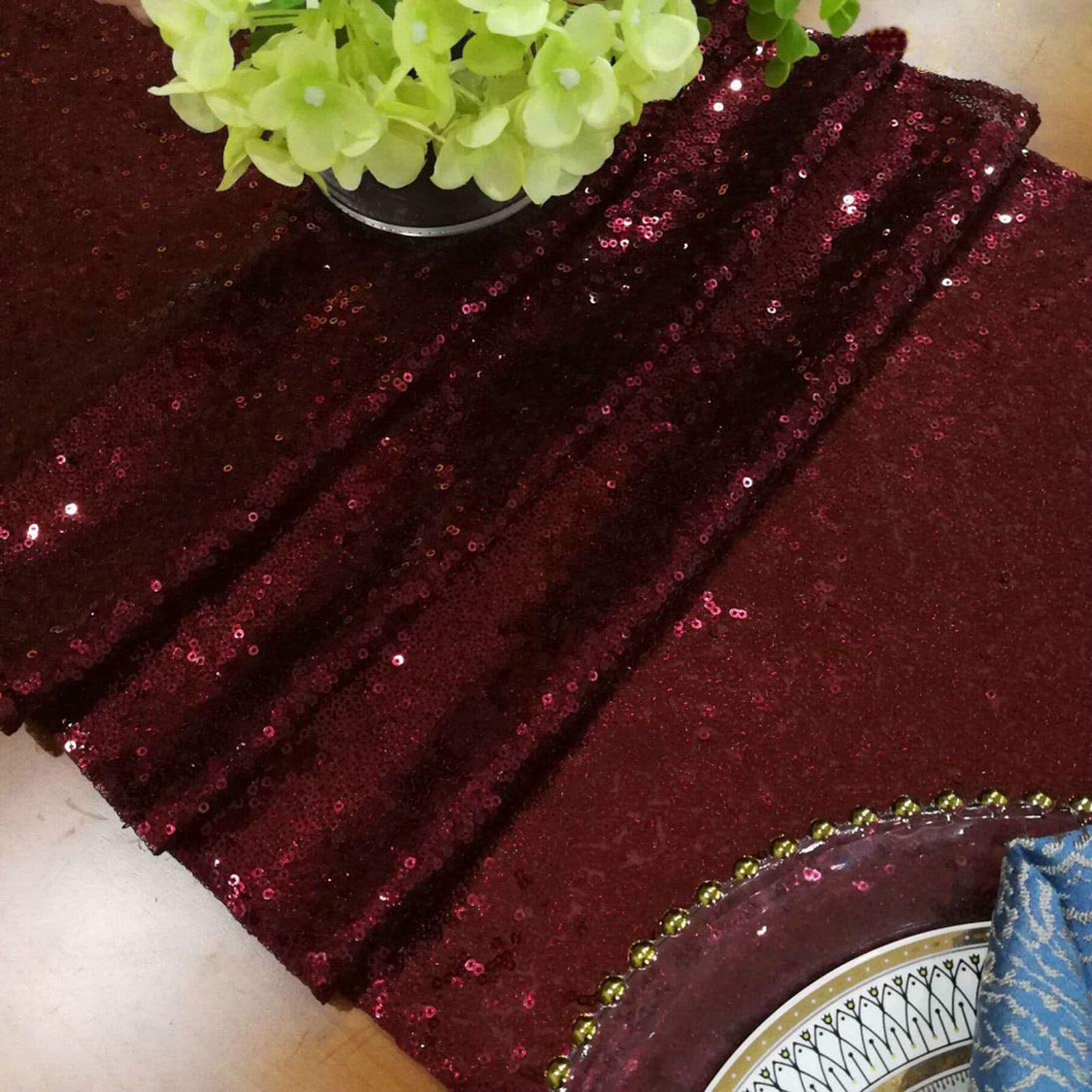 ShinyBeauty Sequin Table Runner Burgundy 12x72-Inch Party Supplies Wine Wedding Table Runner Maroon (30x180cm) -0226S