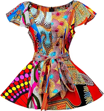 Women's African Print Cap-Sleeve Blouse with Tie Waist