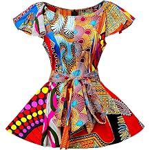 Womens African Patterns Print Cap Sleeve Blouse Tie Waist Flared Tops