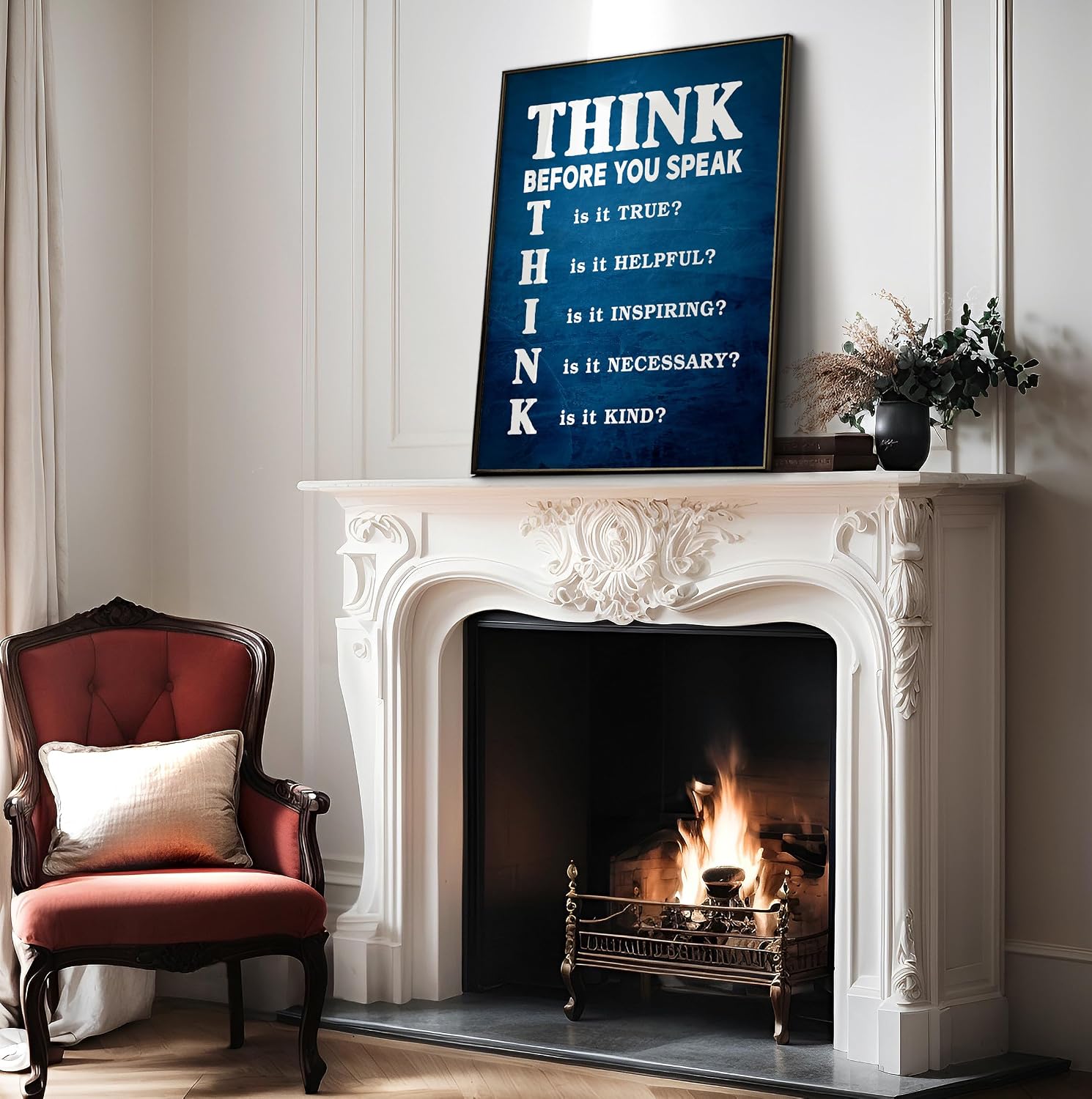 Poster Master Think Poster - Think Before You Speak Print - Educational Art - Teaching Art - Gift for Student, Teacher - Perfect Wall Decor for Classroom, Library, Dorm - 8x10 UNFRAMED Wall Art