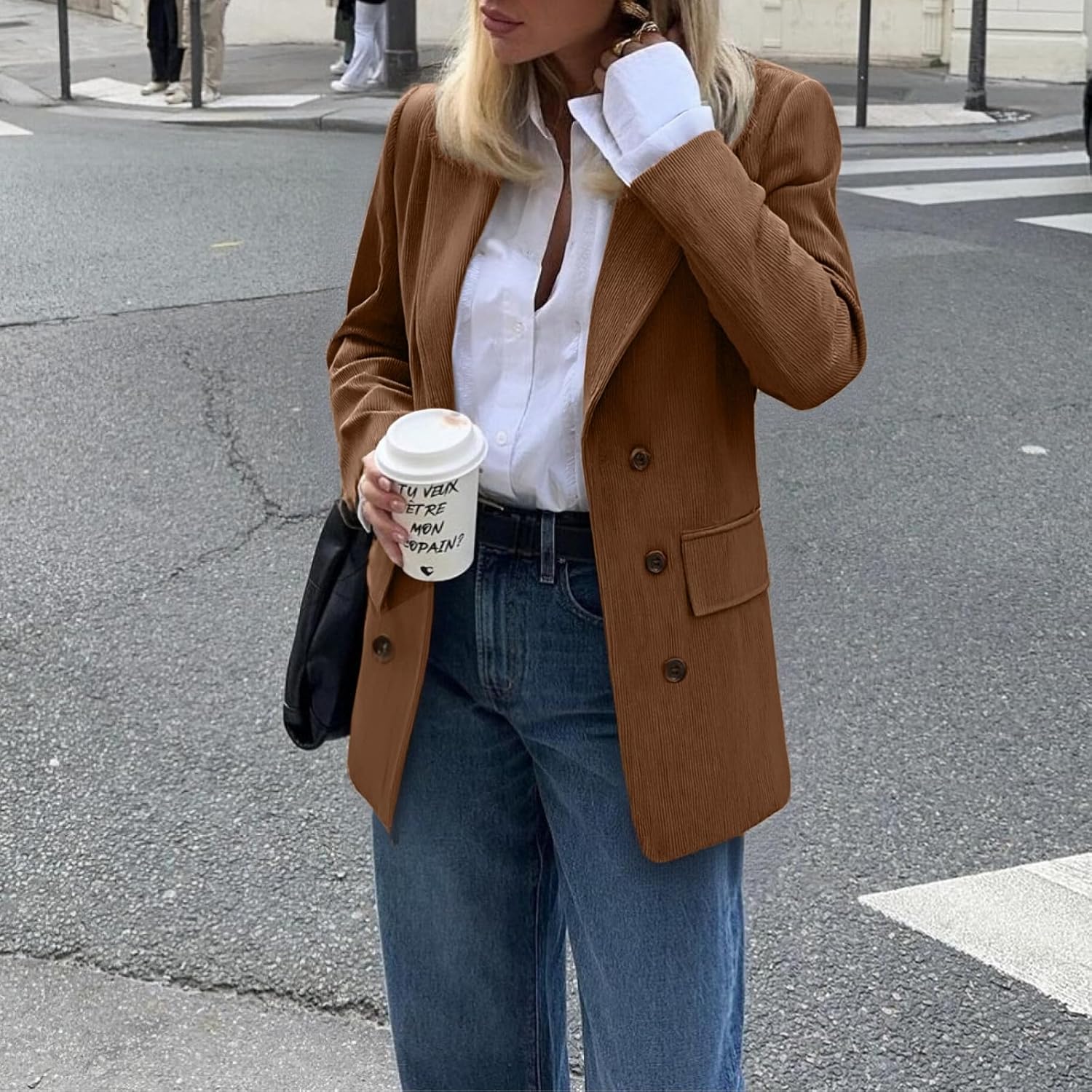 Womens Winter Corduroy Blazers Jackets 2025 Fall Business Casual Suit Jacket Notched Lapel Work Coat Outerwear - Image 4