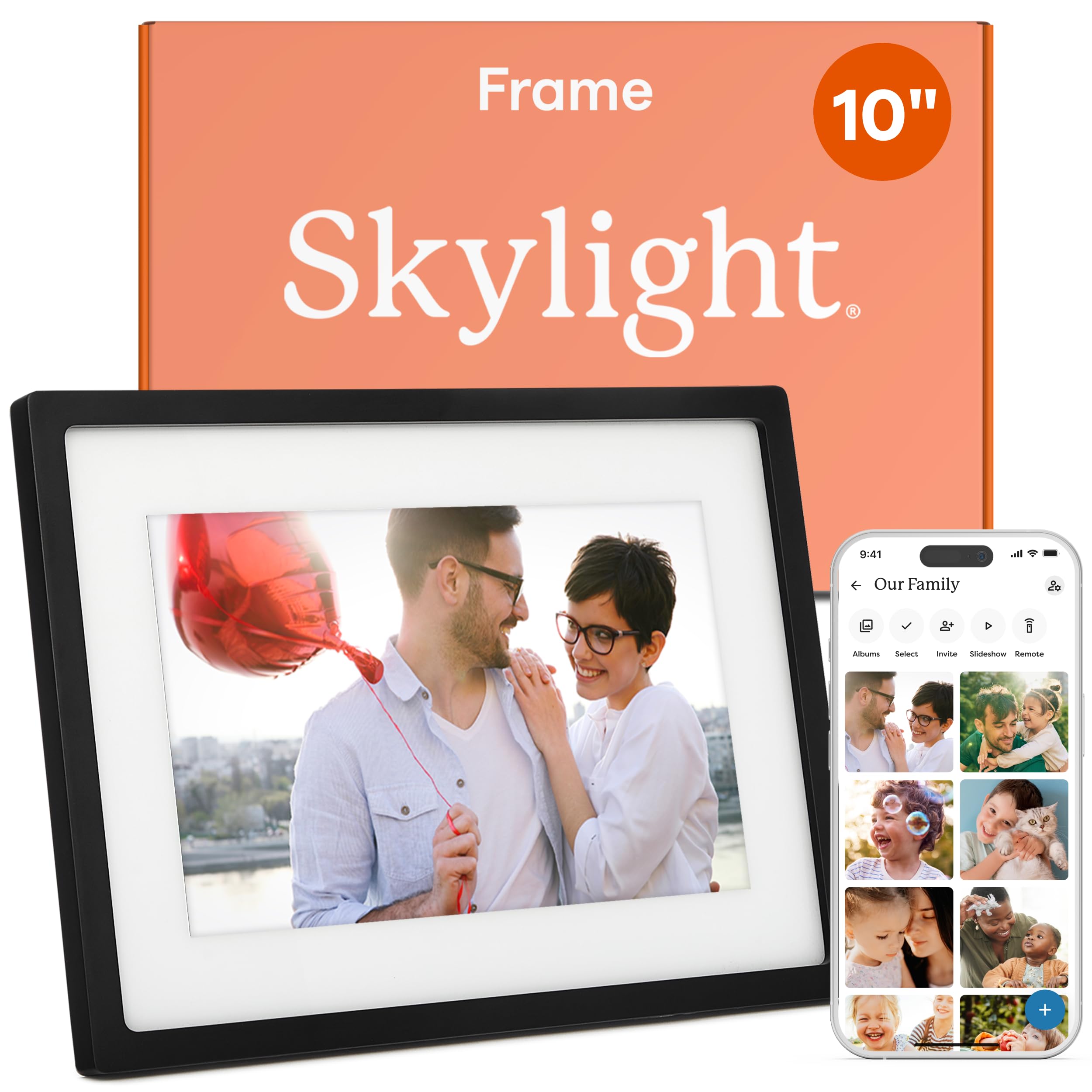 Skylight Frame: 10 inch WiFi Digital Picture Frame, Email Photos from Anywhere, Touch Screen Display, Effortless One Minute Setup - Gift for Friends and Family