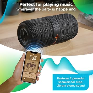 Maplin Party Bluetooth 5.1 Speaker, IPX5 Splashproof, USB-C charging for Parties, Outdoor, Beach, Camping, Gaming and more