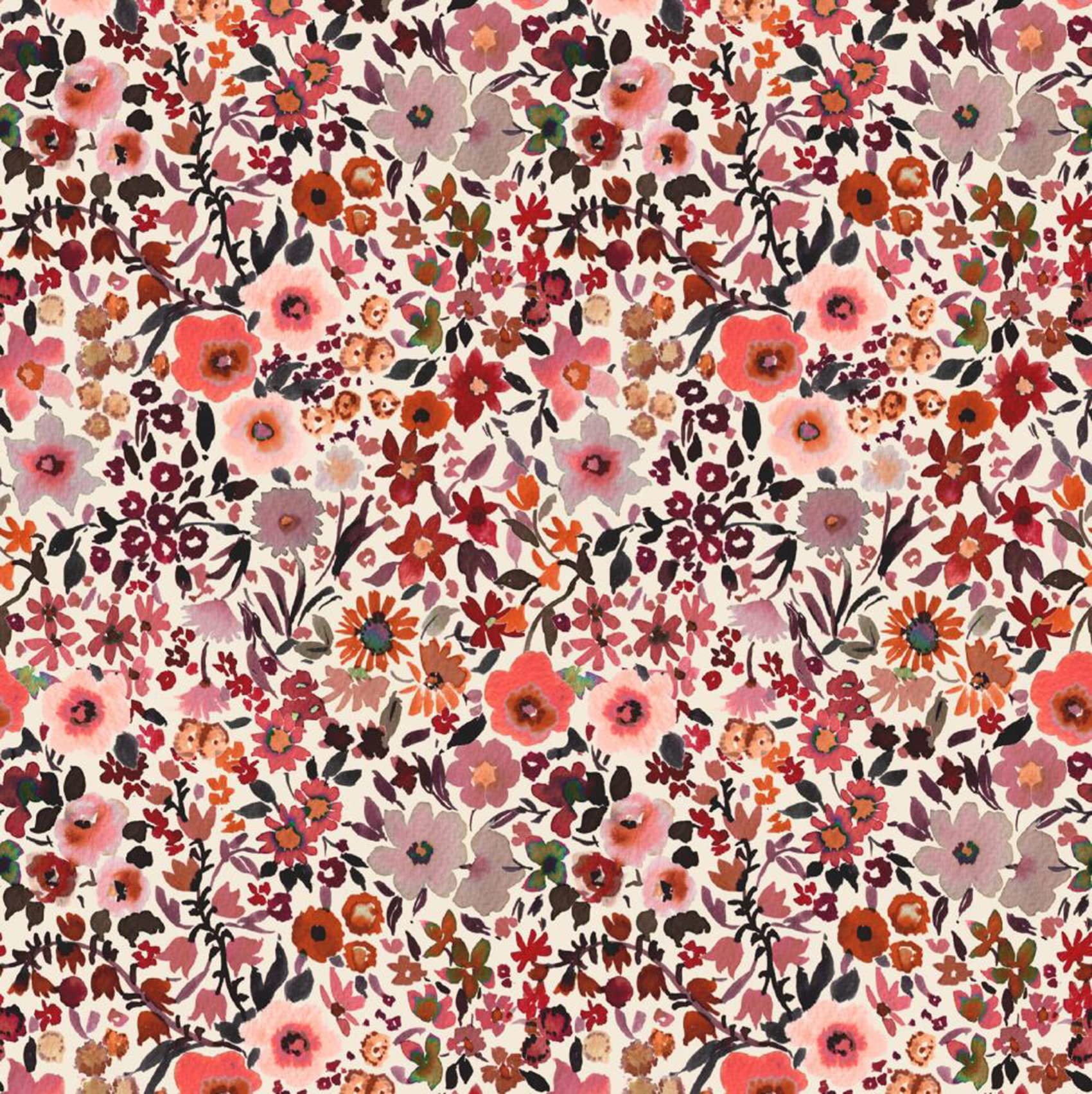 VmG-Store 1 m Cotton Fabric for Sewing 100% Cotton Sewing Fabric, No Sold by the Metre, Children's Fabric (Flowers Reddish Bc013)
