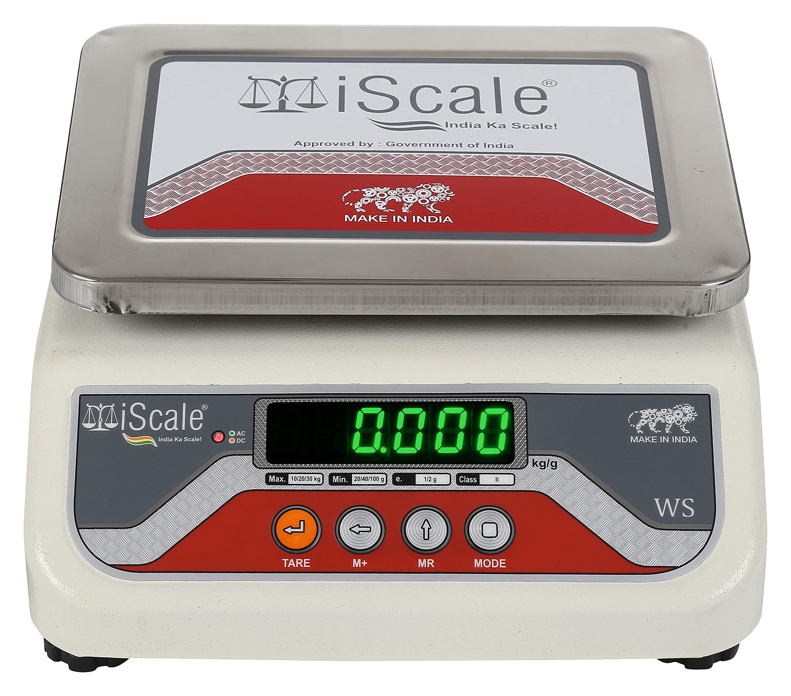iScale i-04, 20kg x 1g, Electronic Weighing Scale with Front & Back Green double Display, Stainless Steel Pan, 7x9" Multipurpose scale for All Kirana & Vegetable shops and factories