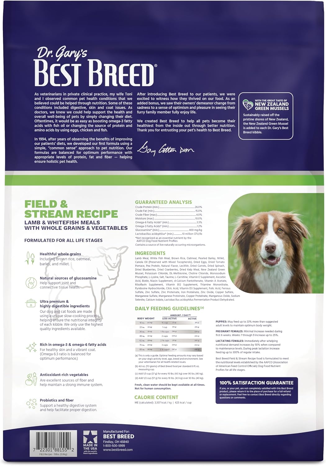 Best Breed Dr. Gary's Field & Stream Recipe, Slow-Cooked in USA, Natural Dry Dog Food for All Breeds and Sizes, 13lbs.