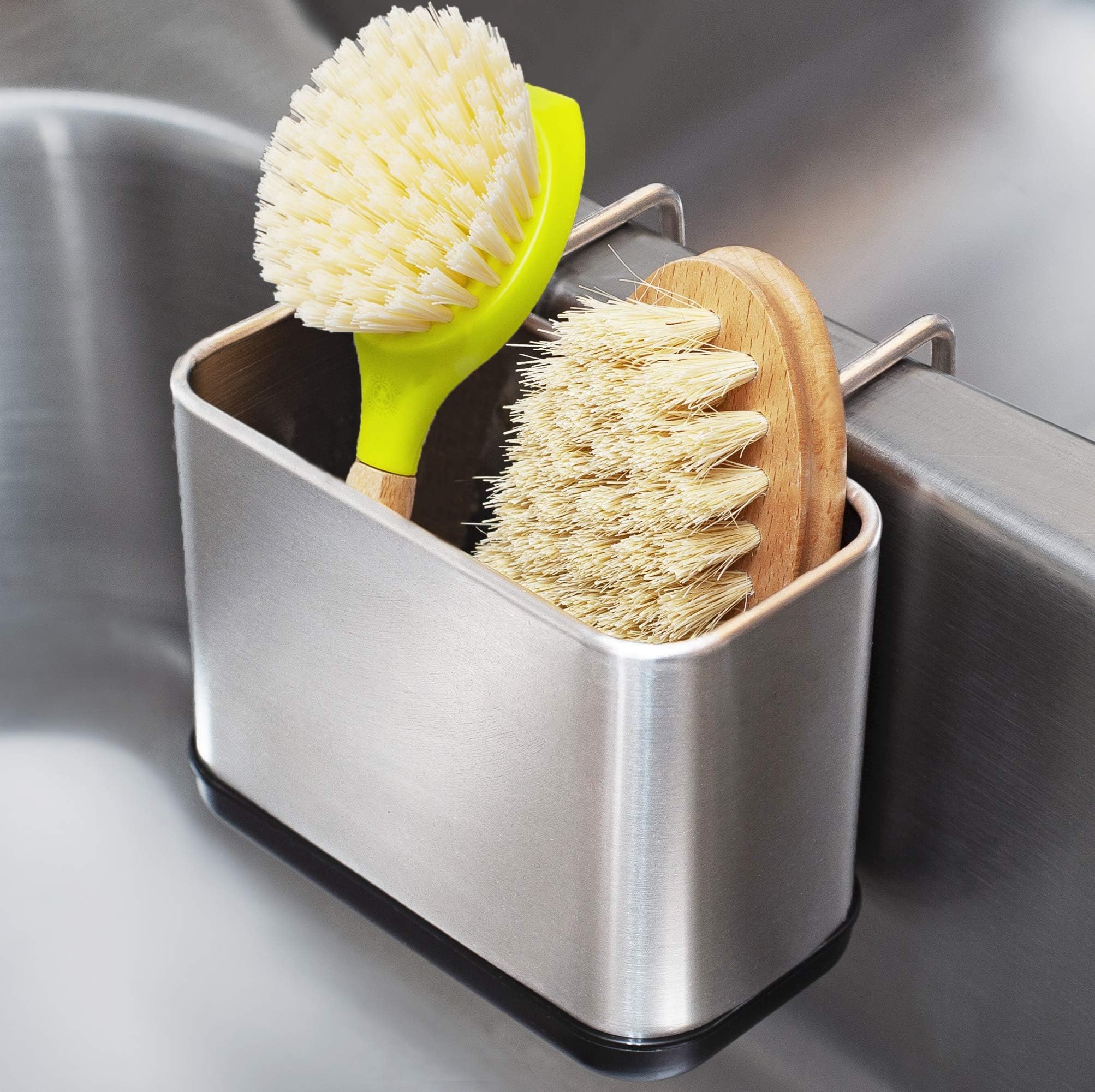 Stainless Steel Sponge  Holder , Sink Caddy with Brushed Finish and Re-Usable Hook Design for Kitchen, Rust Proof Organizer for Sponges, Brushes, Soap, Accessories, Utensils (Regular)