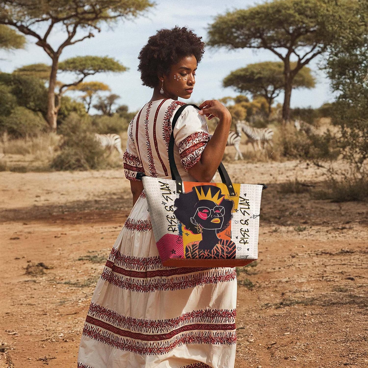 Afroyla Bundle: Aina White & AfroEssence Tote Bag - 2 Piece Set, Premium Vegan Leather, Christmas Gift for Women - Image 2