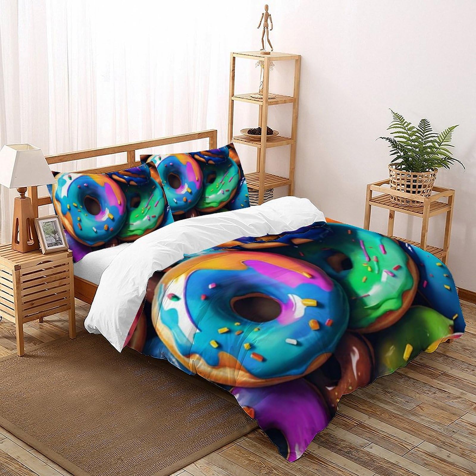 Housse de couette beignets microfibre 260x220 lit enfant parure lit 3D nourriture
