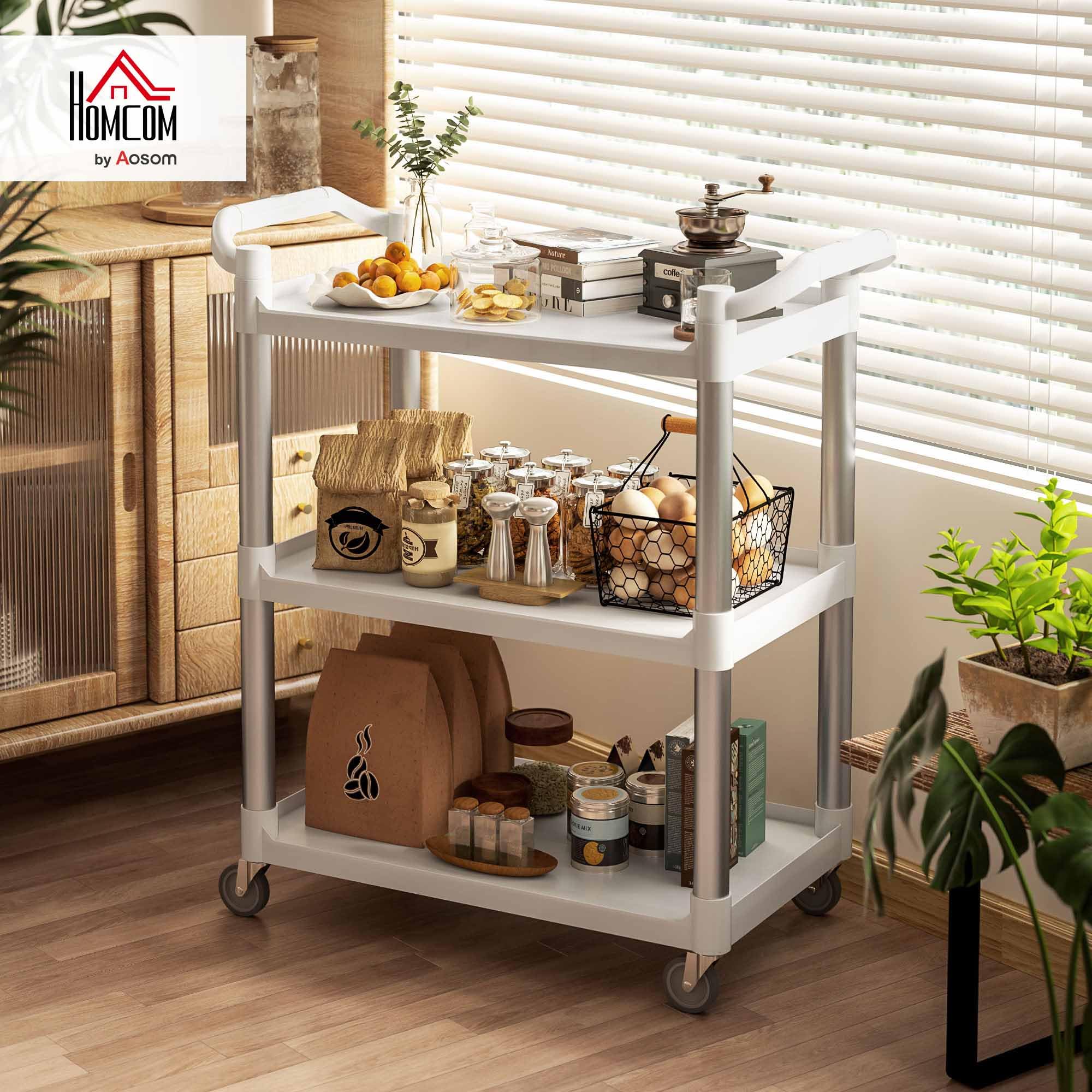 HOMCOM Aluminium-Legierung Küchenwagen mit Rädern 3 Level Küche Trolley Storage Trolley Last 105 kg für Esszimmer Bad 88x44x93 cm Weiß