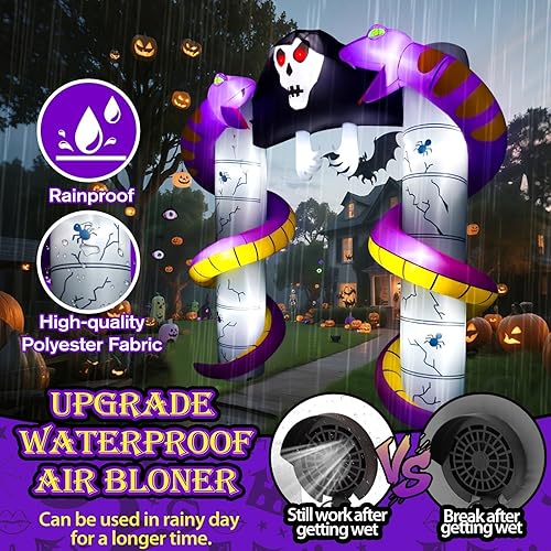 Miniatura 4 de Lanstics - Arco inflable de fantasmas de Halloween de 10 pies para decoración exterior, decoraciones de patio de jardín aterradoras, inflables con
