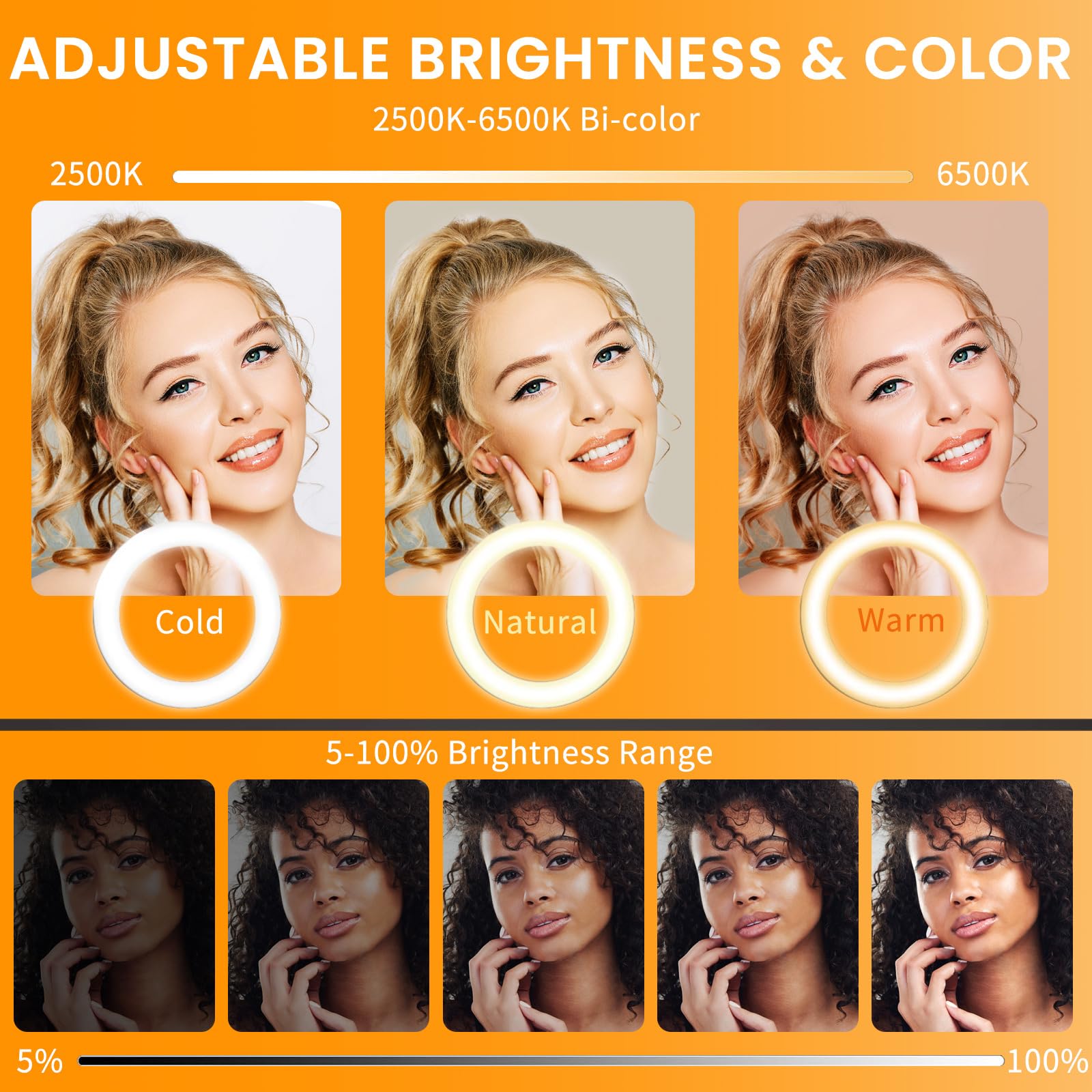 22 Zoll großes Ringlicht mit Ständer, verbesserte Faltbare LED großes Ringlicht mit 75 Zoll Stativ und Mini Stativ Rad Schublade für Live-Tattoo Make-up Videoaufnahme Friseur Fotografie