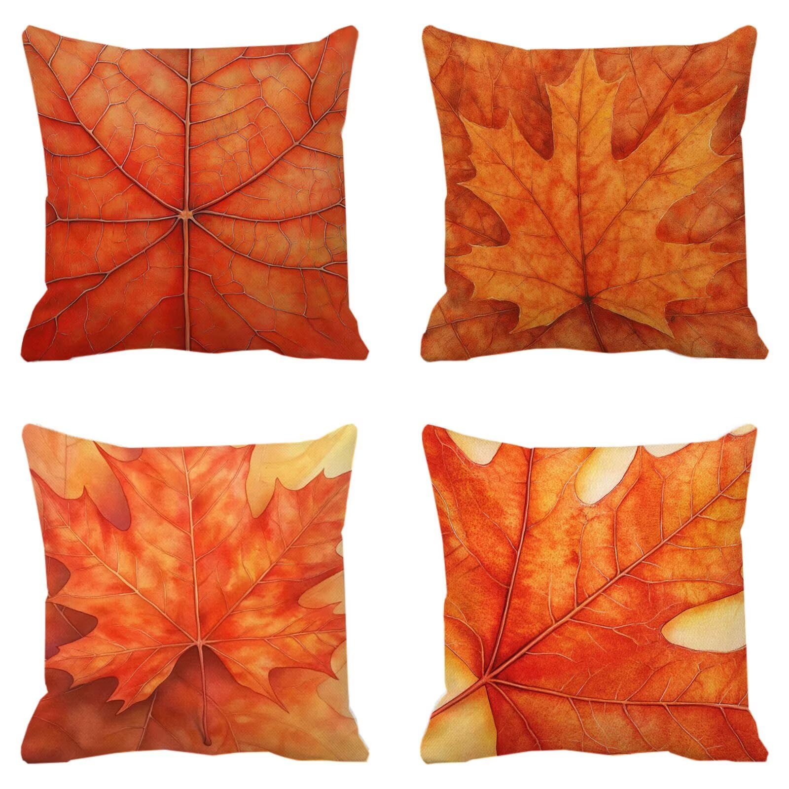 Taie d'oreiller orange brûlée motif feuille d'érable pour déco de salon