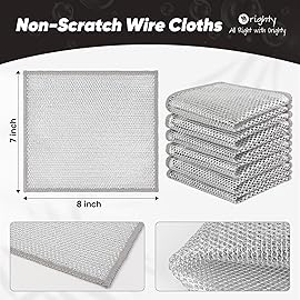 Orighty 12 Pcs Multipurpose Wire Dishwashing Rag, Non-Scratch Wire Dish Cleaning Cloths for Wet and Dry, Reusable Steel Scrubber for Kitchen, Powerful Dishcloth Rag for Cookware, Dish, Stove-7x8