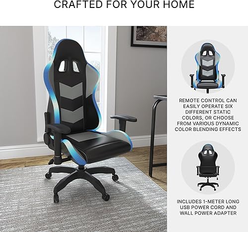 Miniatura 5 de Signature Design by Ashley Lynxtyn - Silla giratoria para juegos de oficina en casa con iluminación LED, color negro y gris