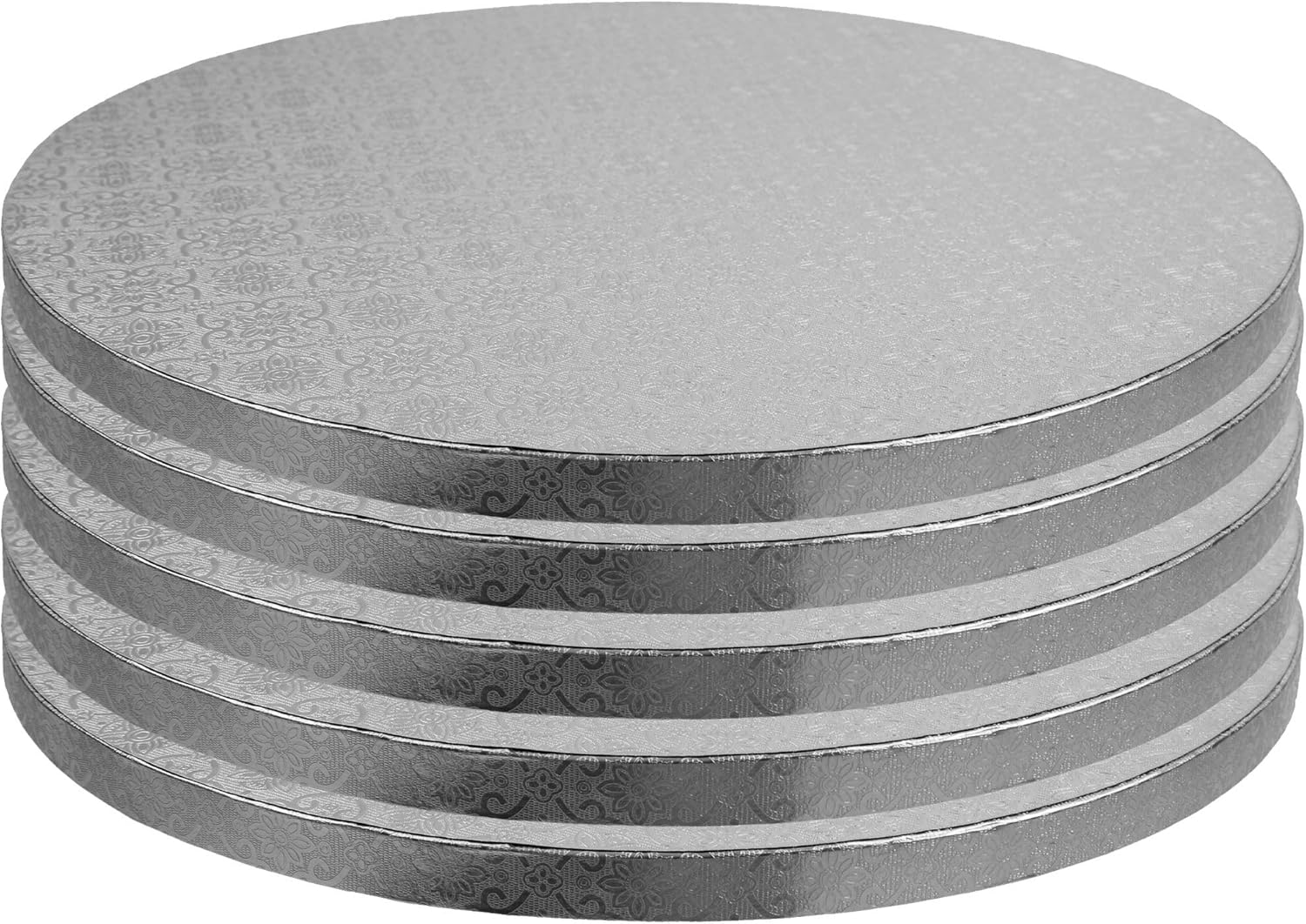 OCreme Round Cake Boards, Silver Foil, Pack of 5, 18"