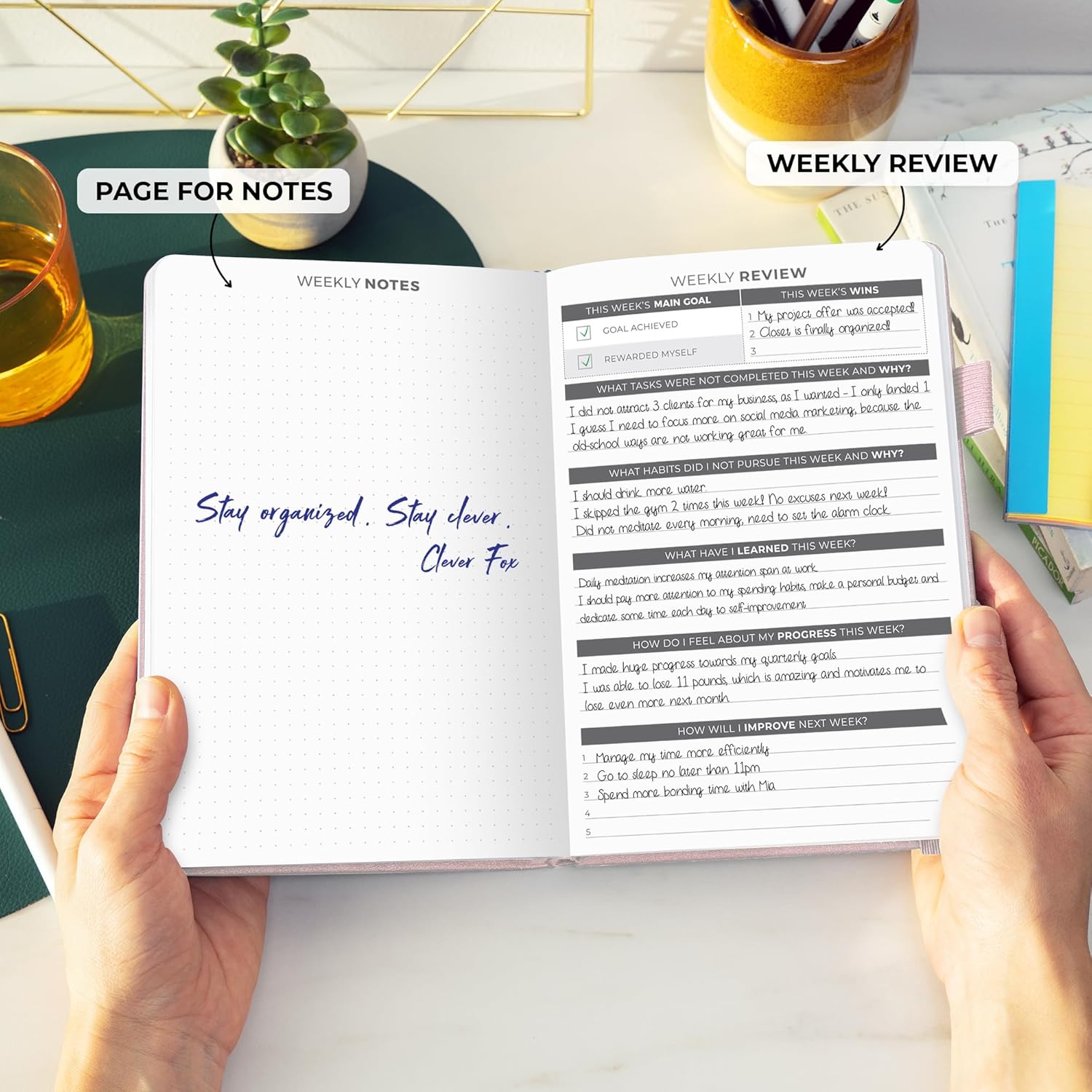 Clever Fox Daily Planner – Undated Planning Notebook with Hourly Schedule & To-Do List – Personal Day Task & Work Organizer, 6 Months (Rose Gold)
