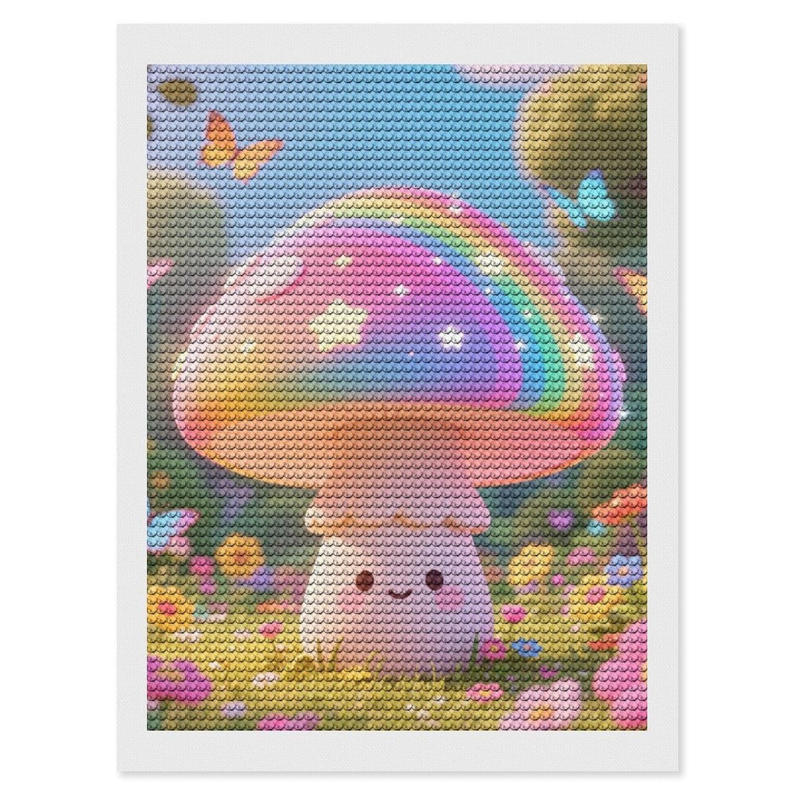 DWVTSLH Colored Mushroom Diamond Painting Kits for Adults, Personalized Diamond Photo Art Full Drill, DIY 5D Diamond Art Painting Kits for Beginners, Home Wall Decor 12"x16"