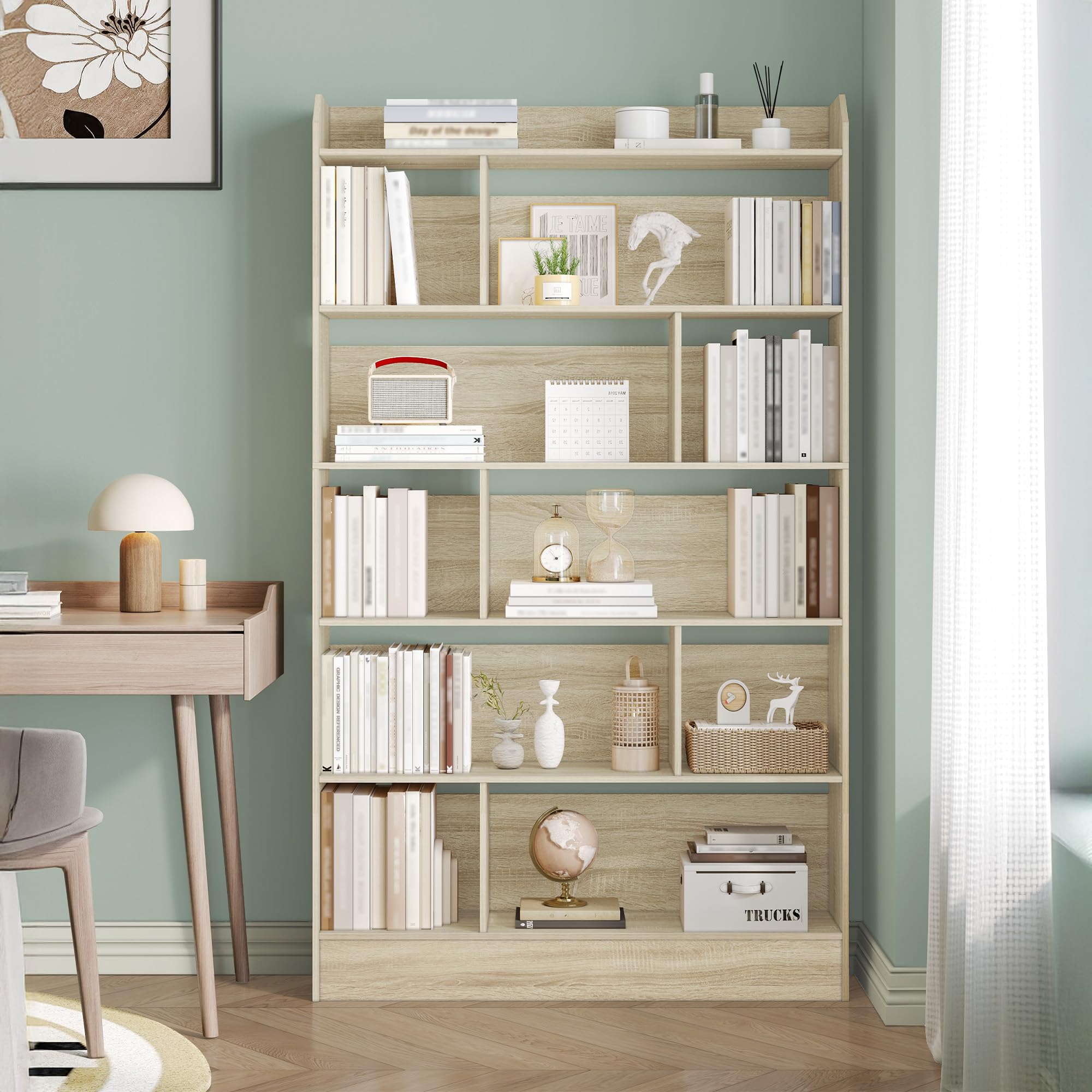 Hzuaneri Bibliothèque, Étagère à 6 Niveaux, Meuble de Rangement Livres, Cloison Séparateur, Présentoir, pour Salon, Chambre, Bureau, 24 x 100 x 170 cm, Beige Chêne BC64416X
