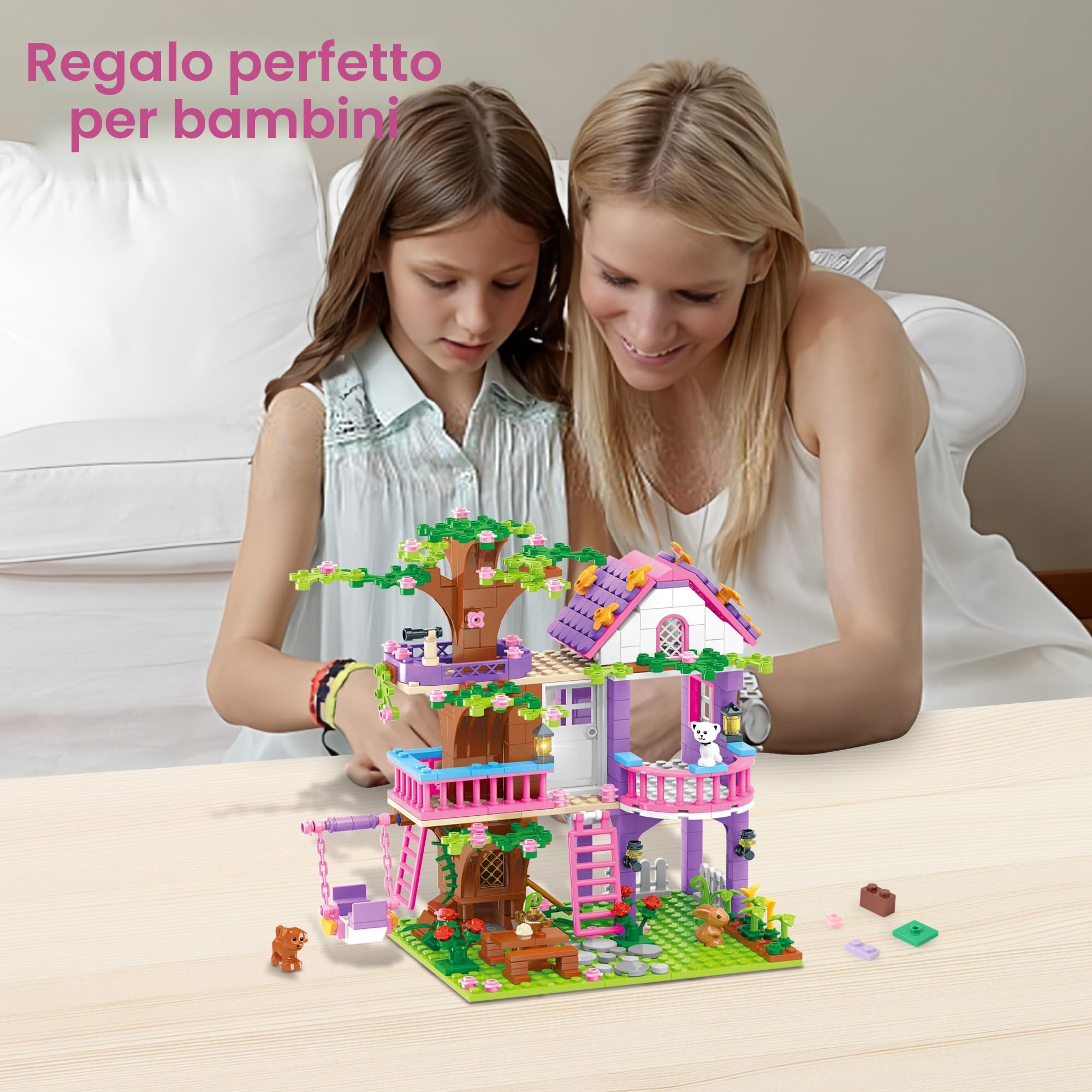 Set di Costruzione Casa sull'Albero Cooldele Età 6+, 558 PEZZI Set di Blocchi di Costruzione STEAM Foresta Casa sull'Albero con Animali, Compleanno per Bambine e Bambini Età 6 7 8 9 10 11 12+