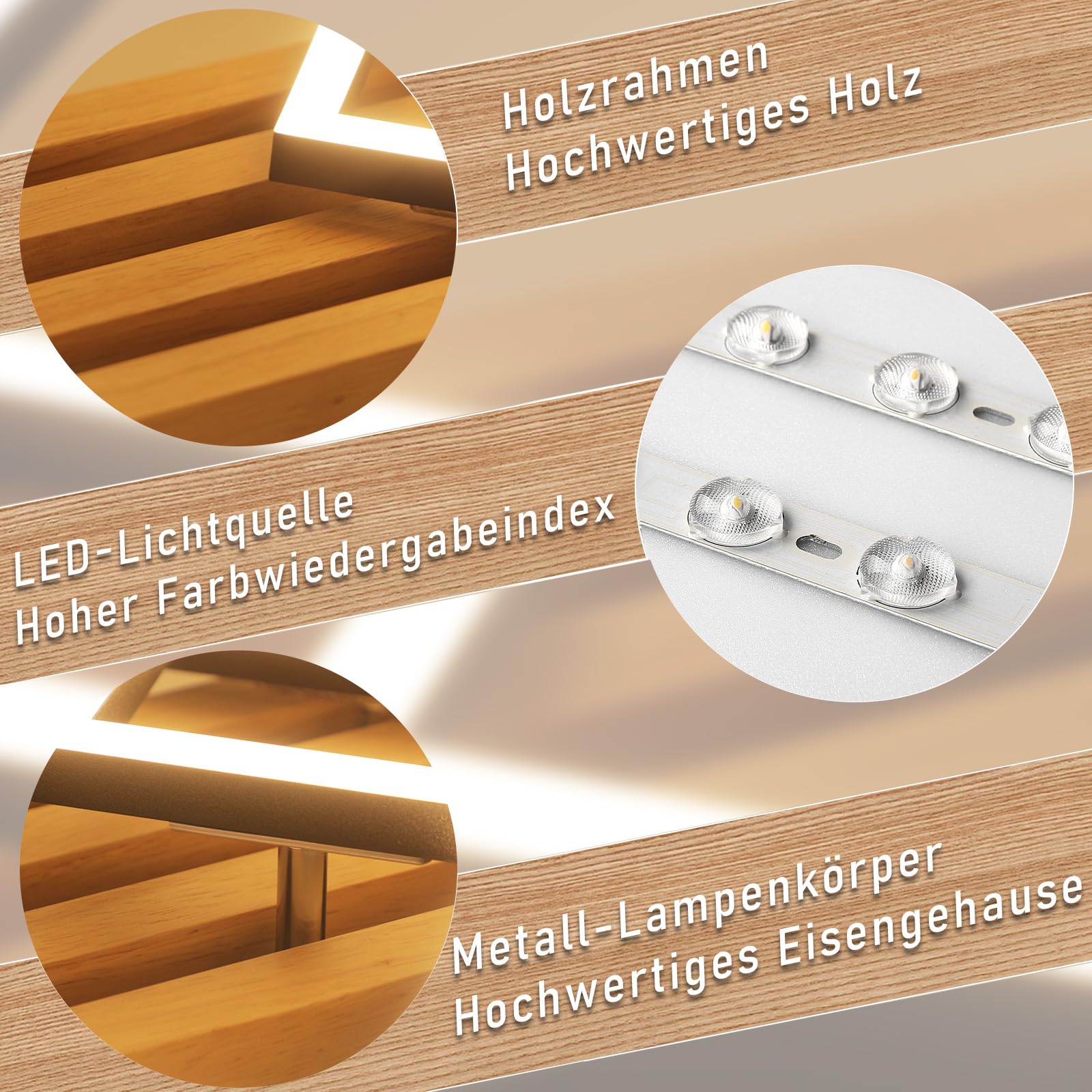 GBLY LED Deckenleuchte Holz 70cm Deckenlampe Dimmbar Wohnzimmerlampe | Modern Schlafzimmerlampe 46W Schwarz eckig küchenlampe fur wohnzimmer schlafzimmer Küchen Flur Büro Lampe, Memory-Funktion