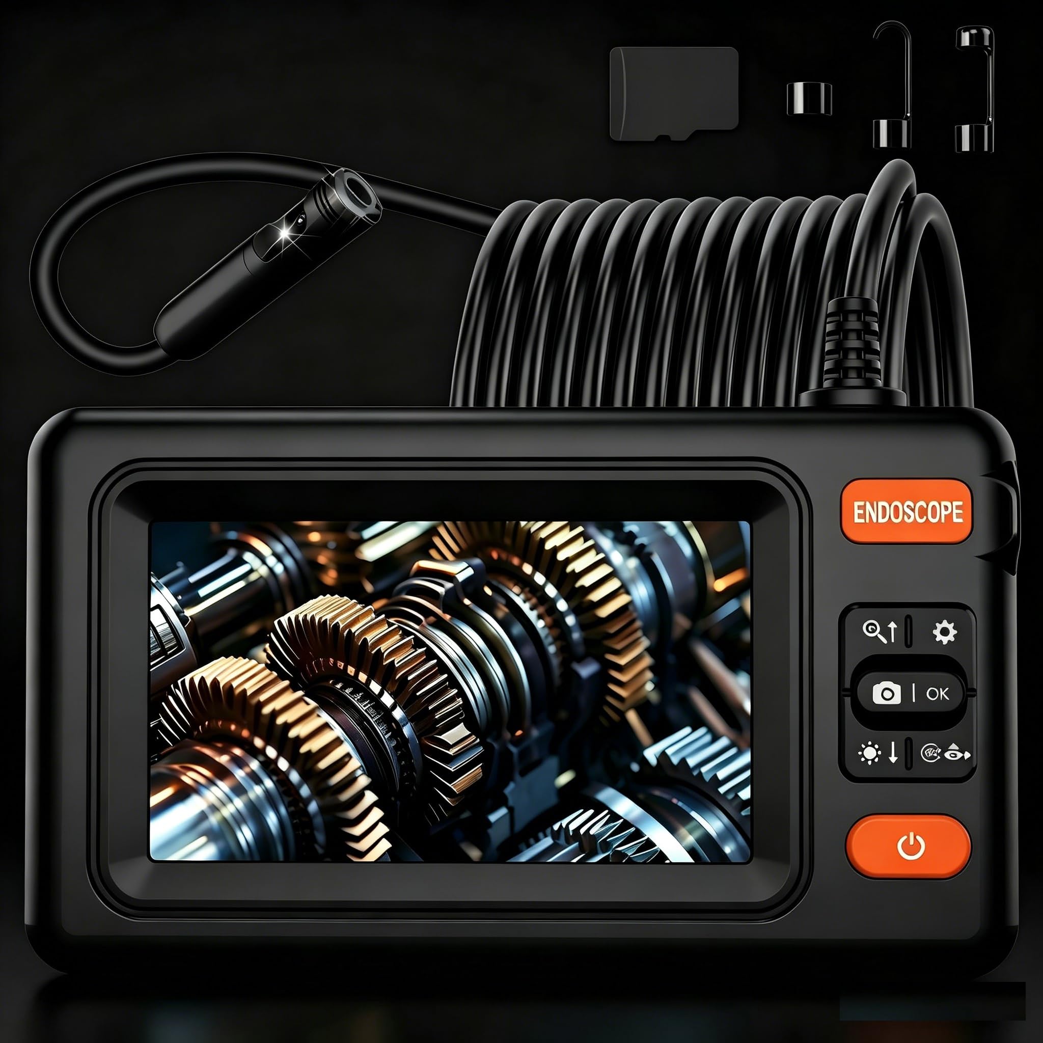 Dual Lens Endoscope Camera with Light, 1920P HD Borescope Camera (Dark Black)