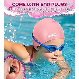 Aegend 2 Pack Kids Swim Cap for Girls Boys Age 3-8, Waterproof Swim Cap Kids Durable Silicone Kids Swimming Cap for Long Hair, Light Pink & Light Purple
