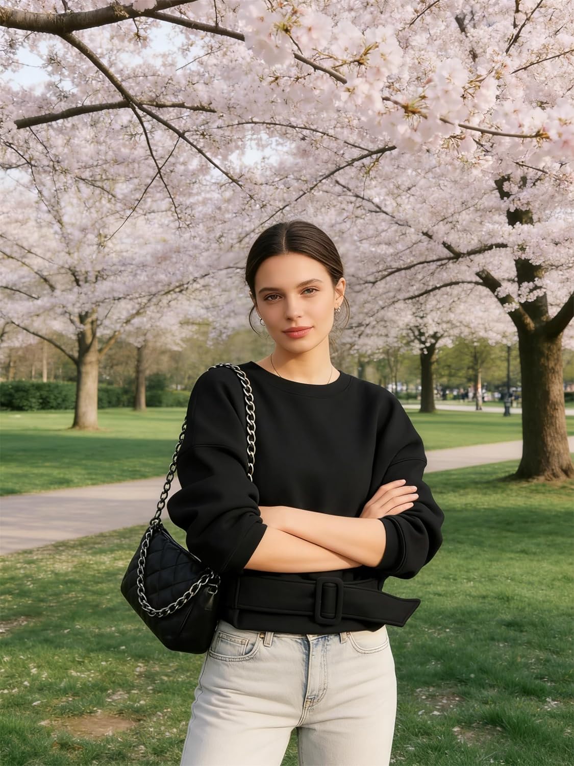 Yidarer Women Pullover Sweatshirts Cropped Crewneck Long Sleeve Belted Casual Y2K Lace Up Tops 2026 Spring Outfits - Image 8