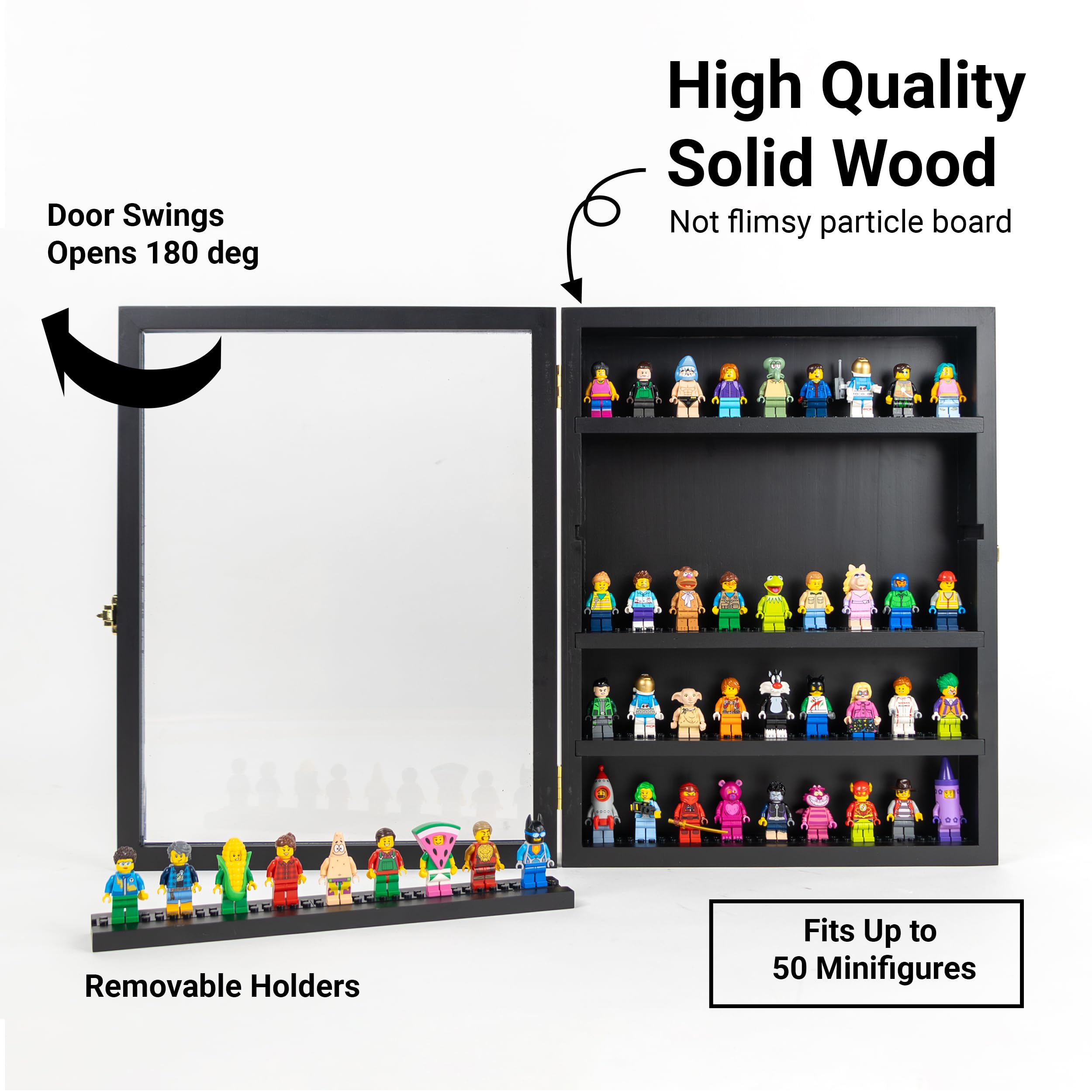Minifigure Display Case, Lego Building Block Toy Miniature Action Figure Display Case for Lego Mini Figure Display Case Minifig Display Case Mini Figure Display Cabinet, Number Lock (Pine)