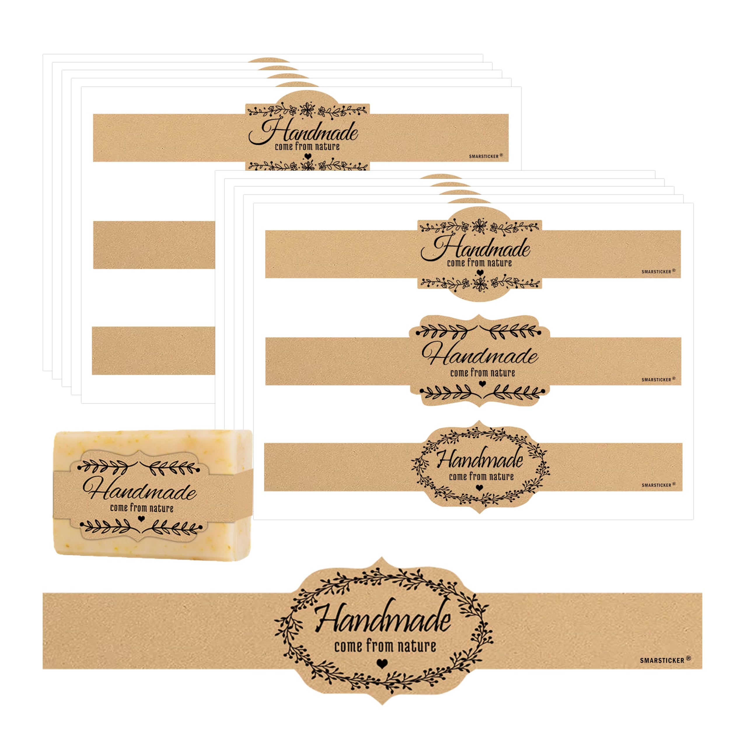 Brown Kraft Soap Labels 120pcs Handmade Soap Wrap Tags Paper Soap Sleeves Covers Tape for Homemade Soap Packaging Supplies
