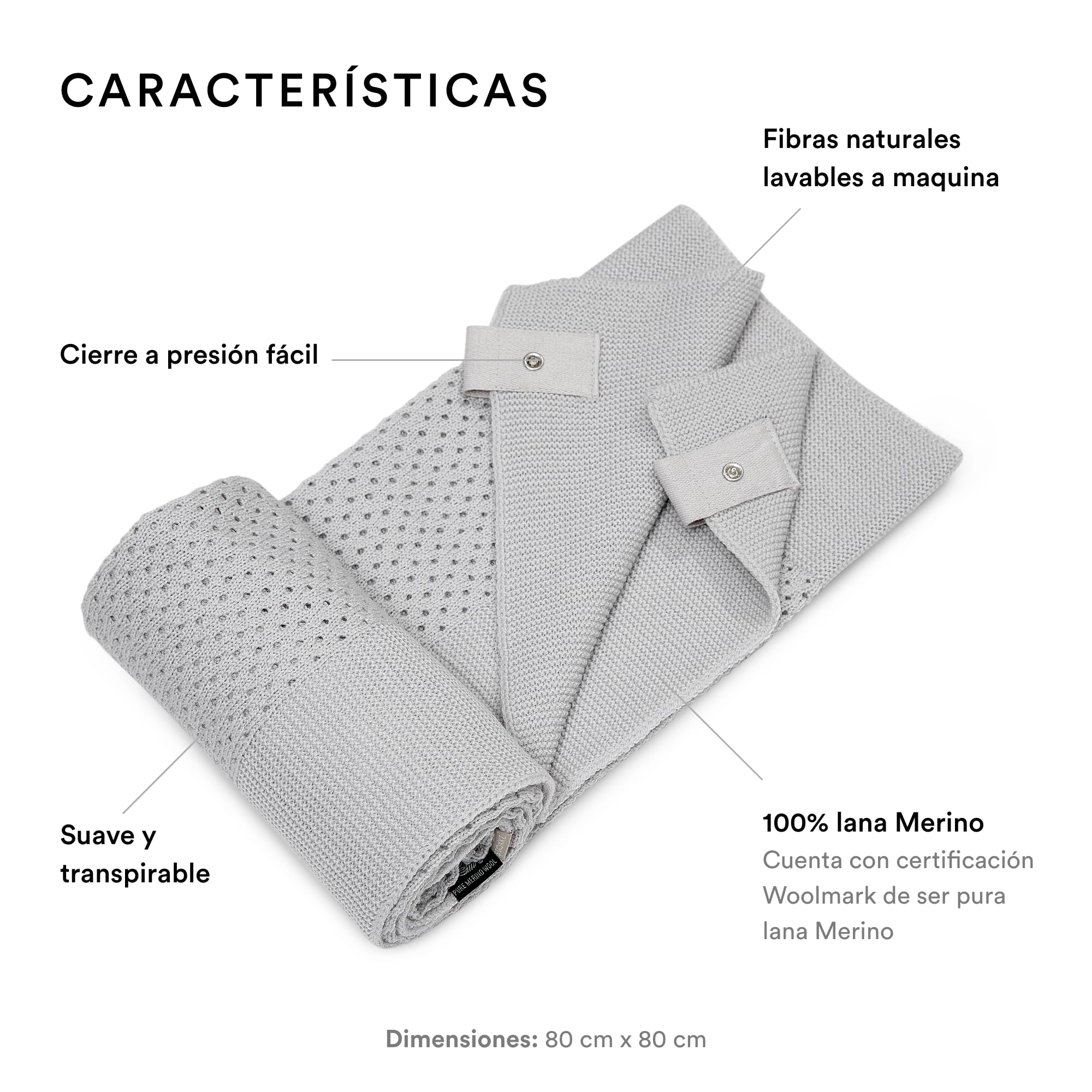 Stokke Manta de Lana Merino JetKids, Gris Piedra - Cabe Dentro de la Tapa de BedBox para Mantener a tu Hijo abrigado Mientras viaja - Lavable a máquina