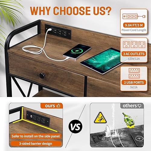 Miniatura 4 de Karl home Mesa consola con puertos USB y tomacorrientes, mesa de entrada, sofá, mesa de TV con 3 cajones de tela, estantes de almacenamiento de 3