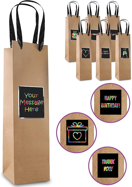 PURPLE LADYBUG 7 Premium Wine Bottle Bags with Handle & Scratch Paper Panel for Personalised Messages - Unique Wine Gift Bag & Bottle Gift Bag for Weddings, Valentine, Easter, Birthday or any Occasion
