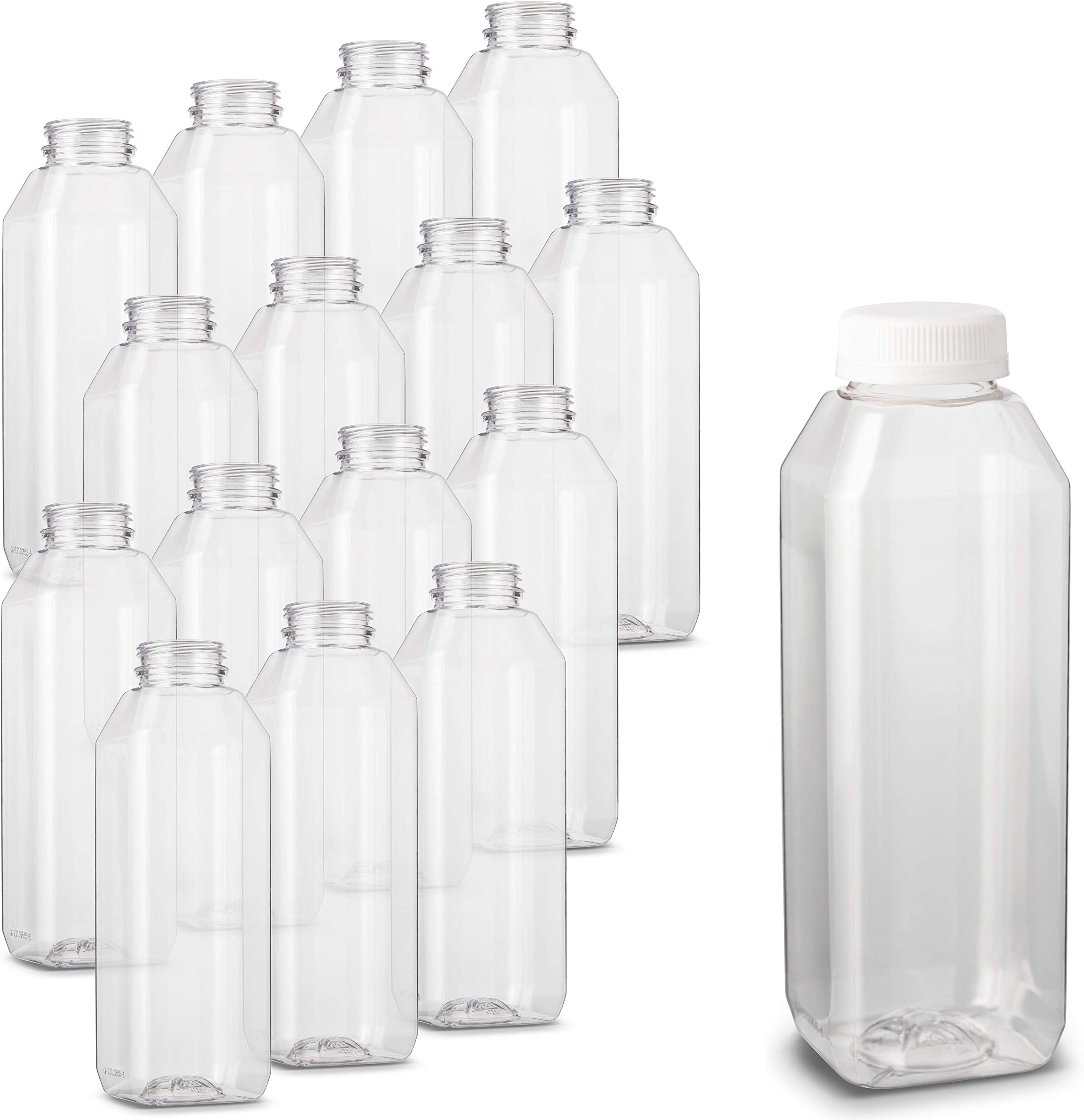 12 oz Tall Empty Clear PET Plastic Juice Bottles with Tamper Evident Caps by MT Products - Set of 15 Bottles and 15 Caps