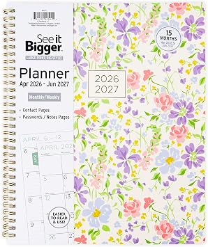 PlanAhead Large 2026-2027 Planner - 9.75"x11" 15 Month Weekly & Monthly Academic Planner Notebook with Tabs - Fashion Floral Design - Spiral Calendar Agenda for School, Work & Office