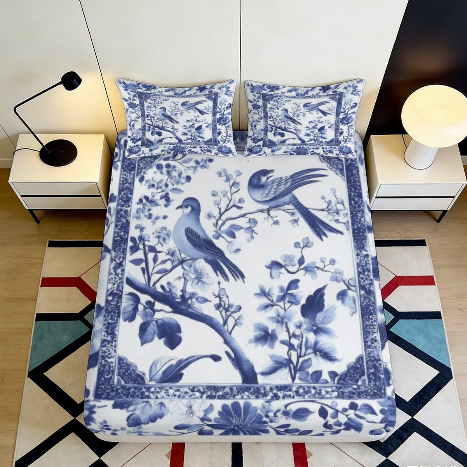 3D Printed Blue Bird Fitted Sheet, Microfiber Soft Touch, Wrinkle Resistant, Home Bedroom Decor, Mattress Cover, Apartment Bedding, Easy Care, Stylish Accent, Dustproof, chars 200x200x25cm