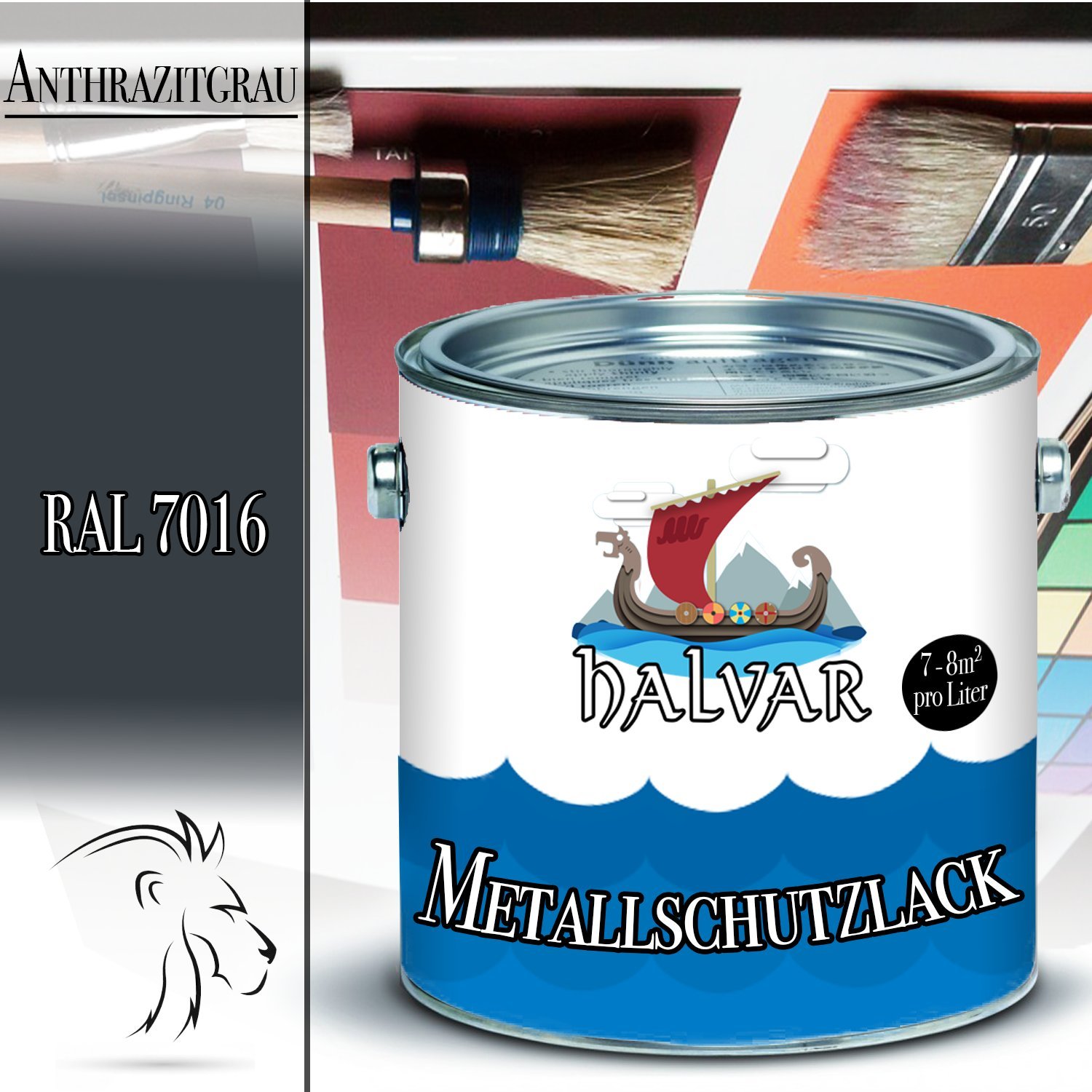 Halvar Farba ochronna do metalu skandynawski lakier ochronny do metalu, wyjątkowo wytrzymały lakier z żywicy syntetycznej, silny, odporny na warunki atmosferyczne i doskonała długotrwała ochrona drewna i metalu (szary antracytowy (RAL 7016))