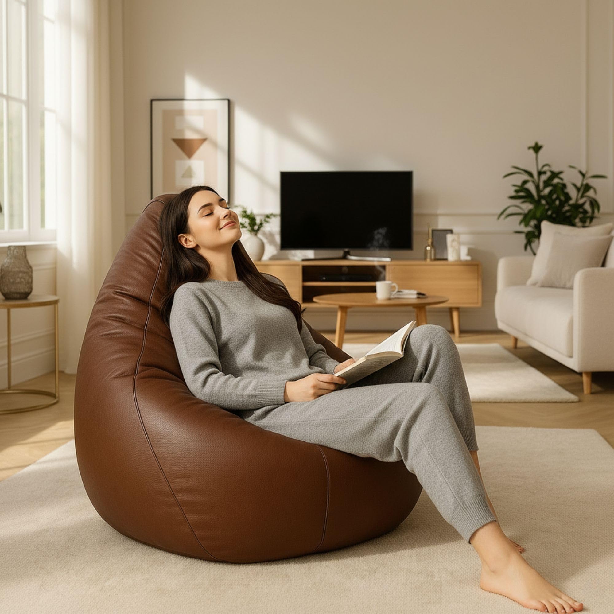 with Beans Filled XXXXL Bean Bag Pi Bean Originals, True Size - Official : Blissful Bounce Range (Color : Brown)-image-0