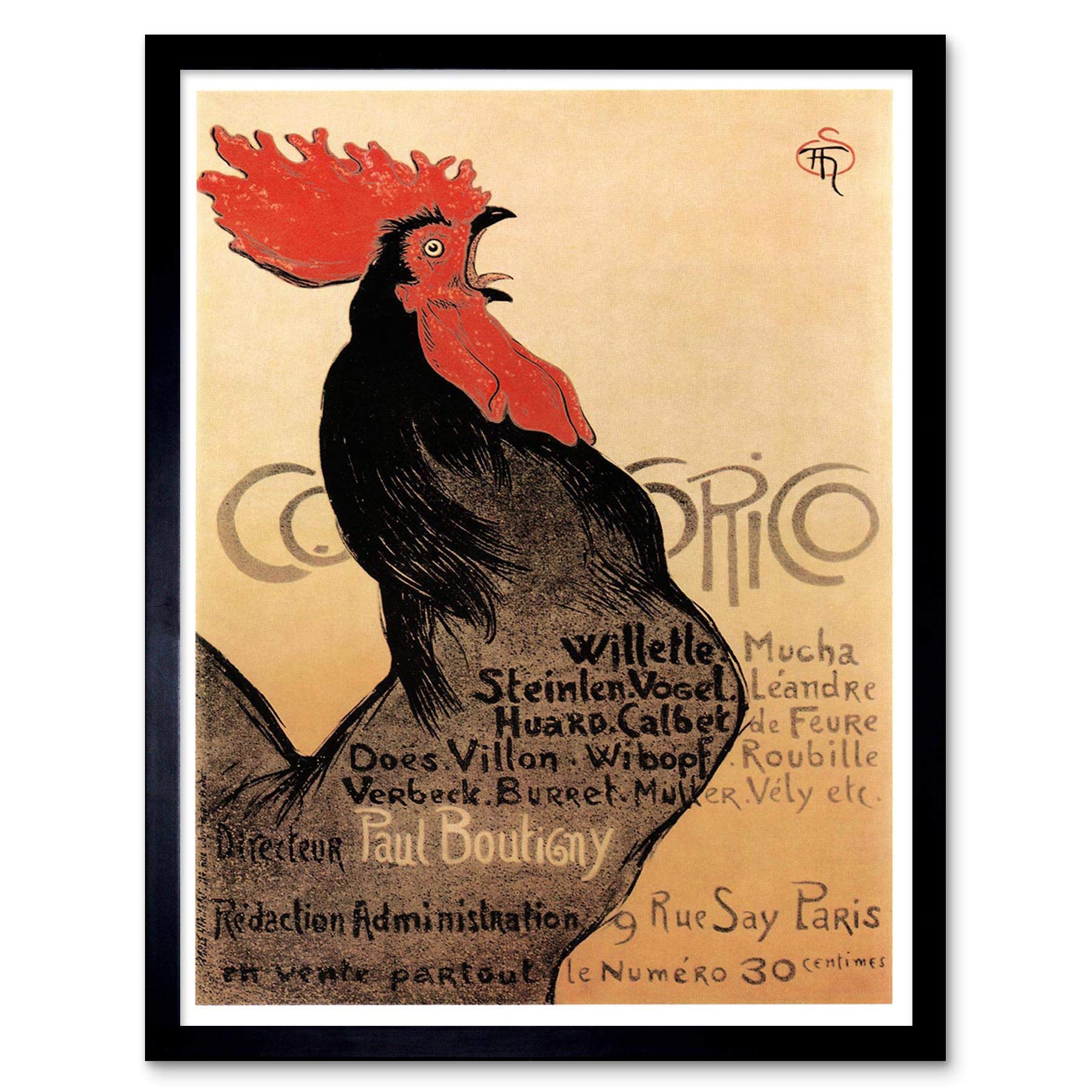 Wee Blue Coo Exhibition Cockerel Cocorico Paris France Vintage Art Print Framed Poster Wall Decor 12X16 Inch