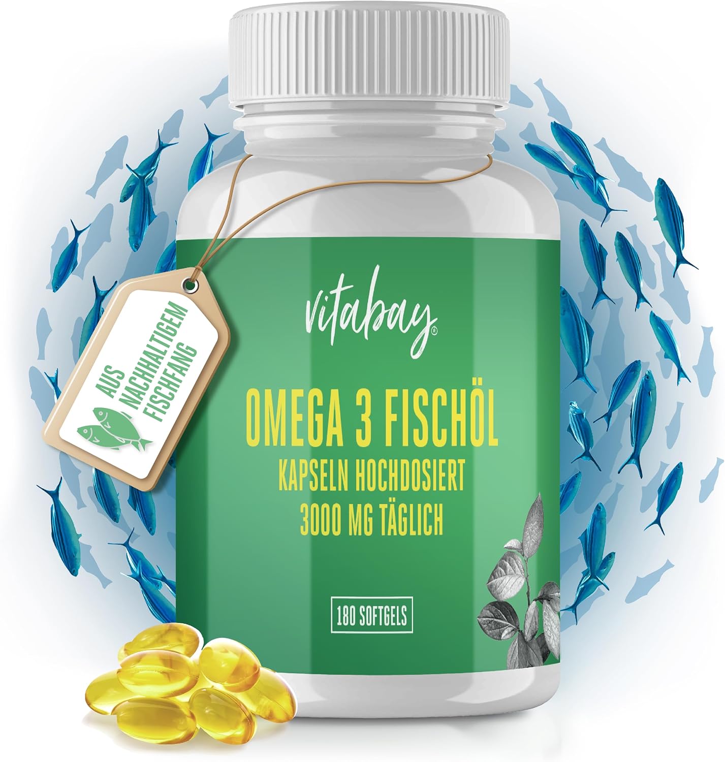 Vitabay 180 Omega 3 Kapseln hochdosiert 1000mg AUS NACHHALTIGEM