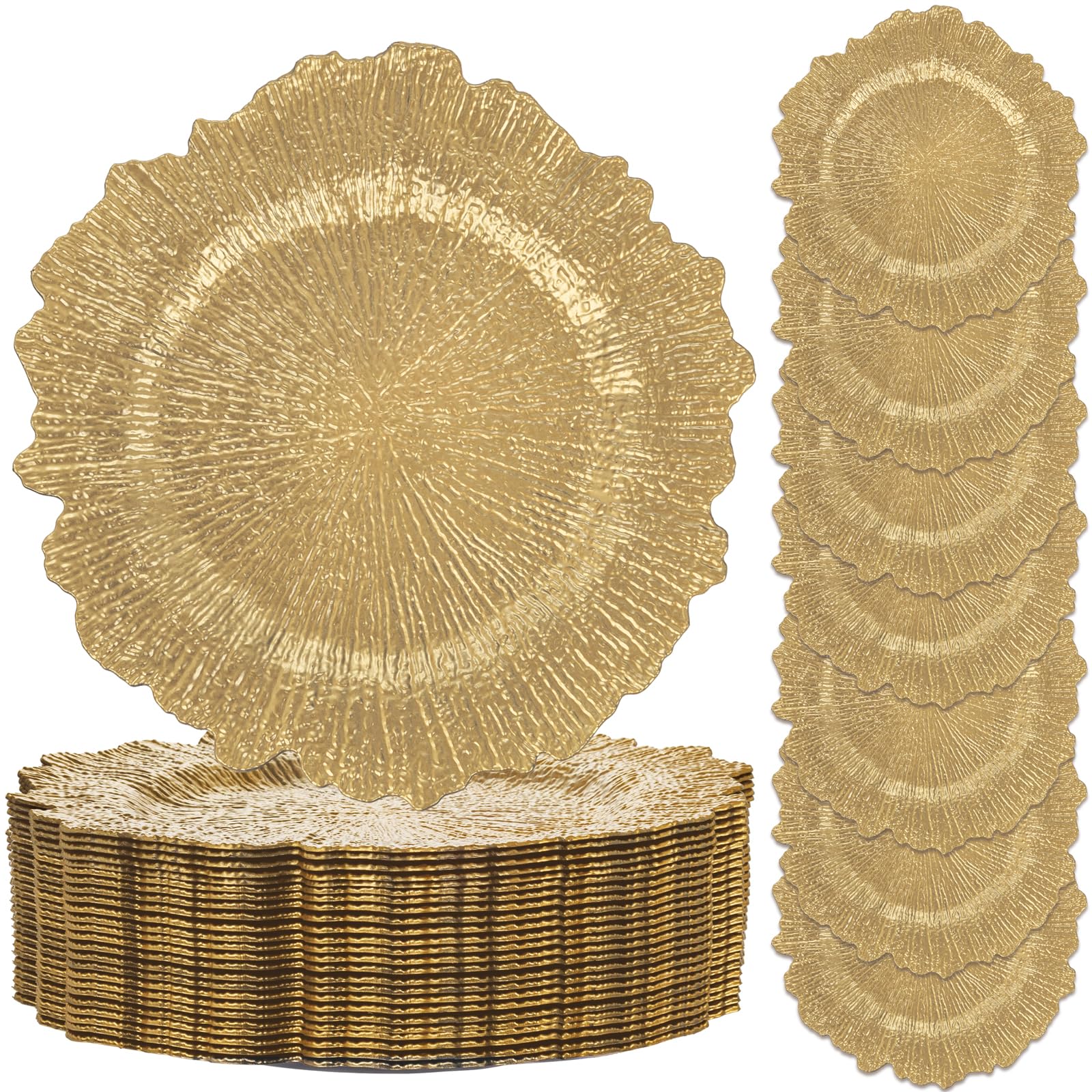 LIYH Lot de 24 assiettes de chargement dorées de 33 cm pour assiettes à dîner, idéales pour décorer une table, une fête de mariage