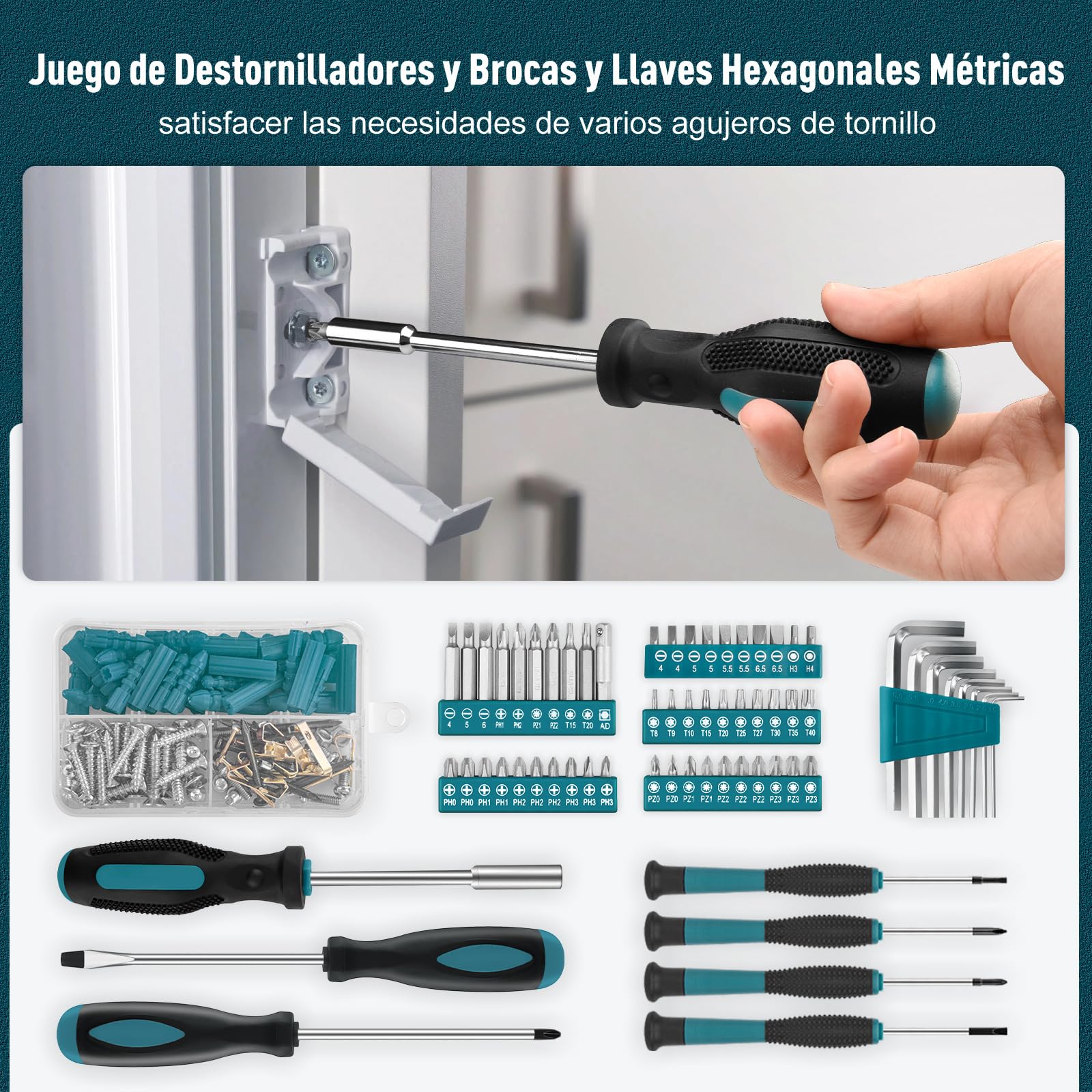 Sundpey Caja de Herramientas Completa 281 Piezas - Juego de Herramientas Portátil con Juego de Llaves de Trinquete Juego de Destornilladores Llaves Hexagonales Métricas, Alicates y Caja Herramientas