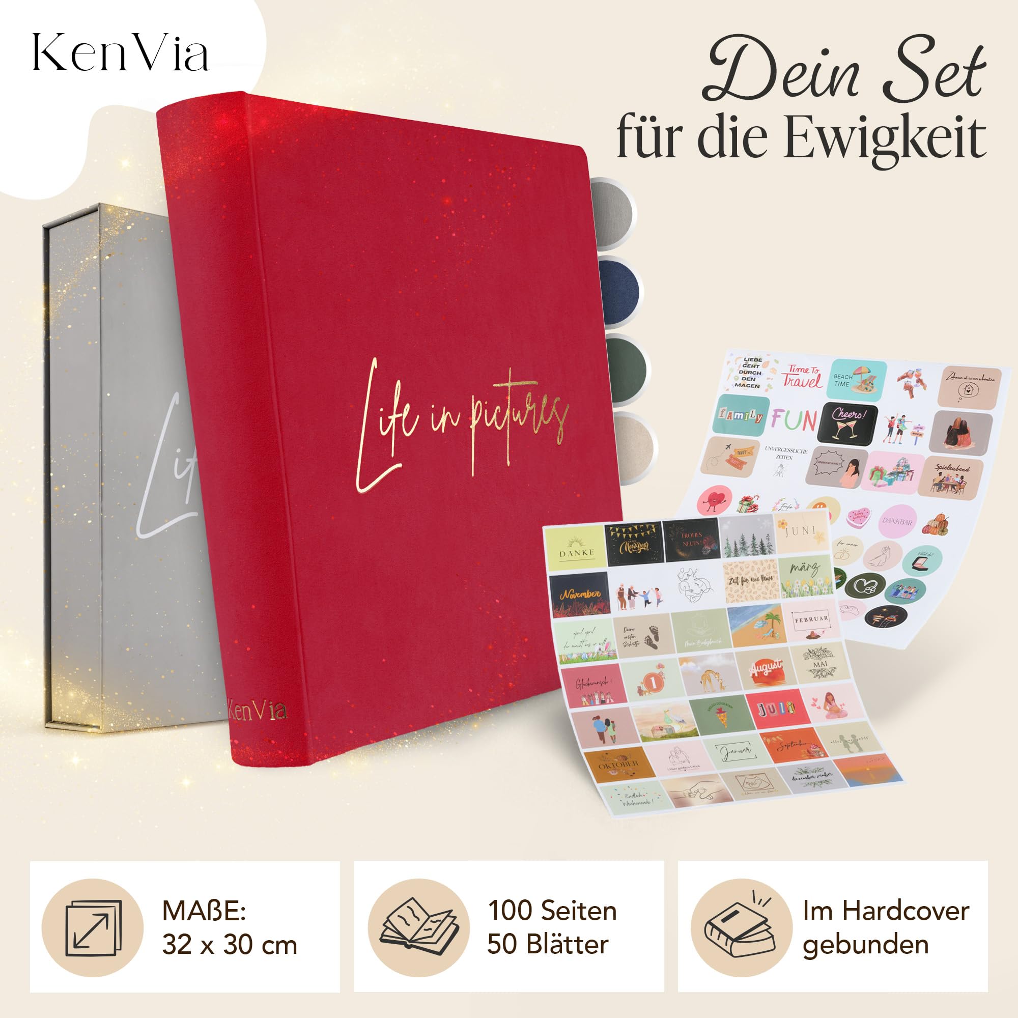 Album fotografico fai da te, XXL, 100 pagine bianche (50 fogli), 30 x 30 cm, grande per 400 foto con adesivi e confezione regalo, raccontare la tua vita nelle immagini, il tuo libro fotografico da