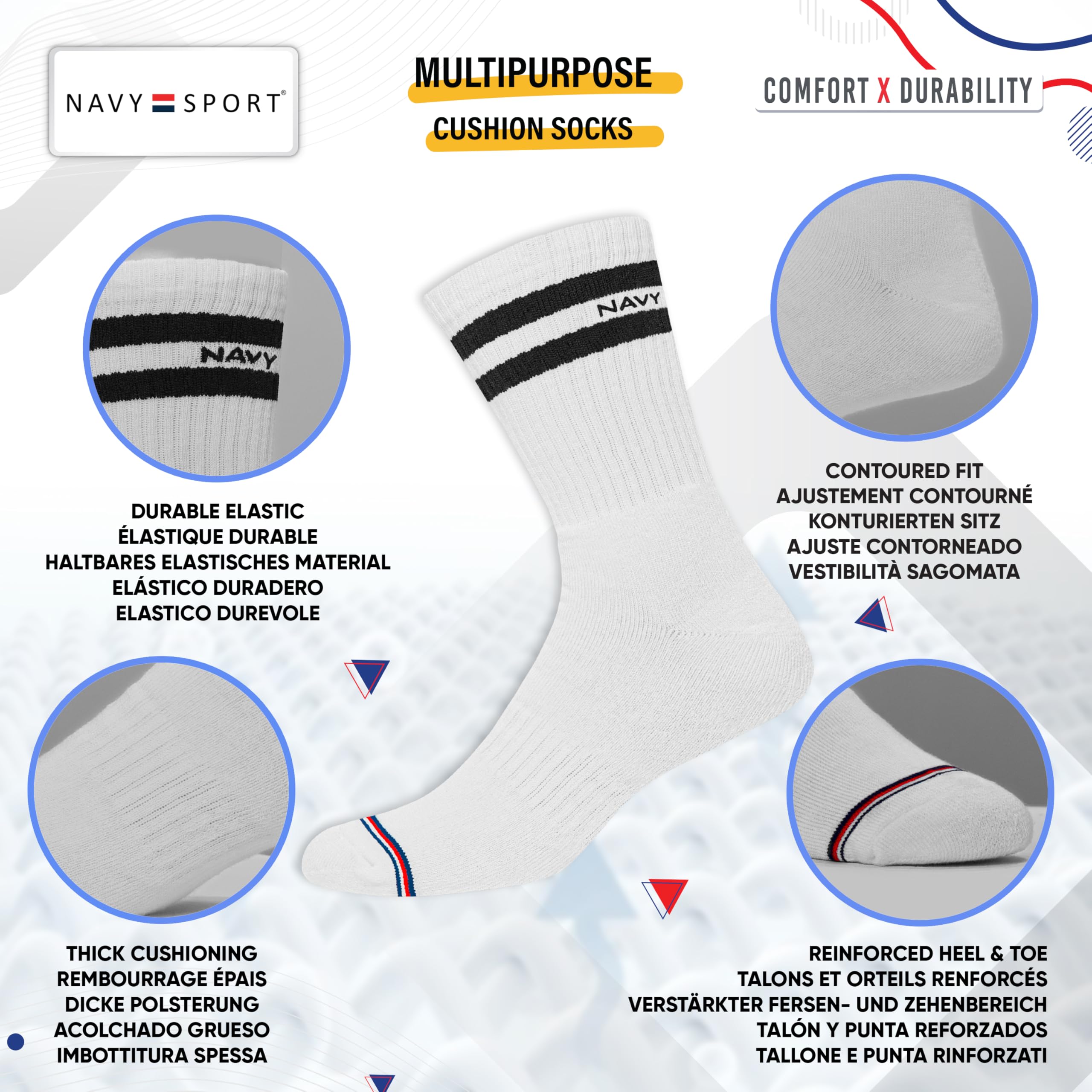 NAVYSPORT Advance Serie calzini sportivi da uomo con cuscino attivo extra resistenti multiuso, Multicolore, Confezione da 3.