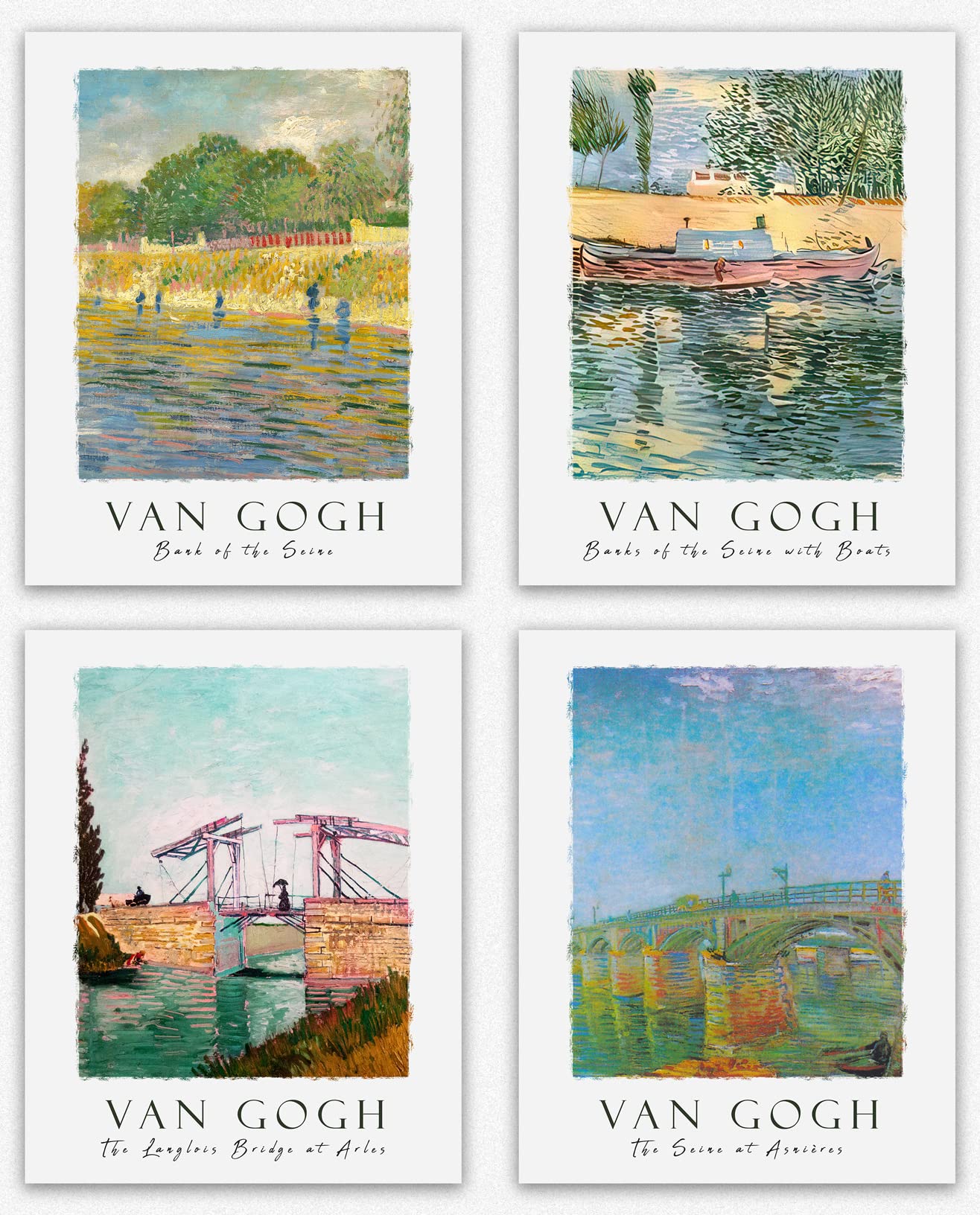 Van Gogh Poster Set Room Aesthetic / Set of 4 River Paintings and Set of 4 Boat, Bridge on a river crossing Famous Painting Cute Room Decor, Van Gogh Gift Art Print Classic Paintings Van Gogh Print