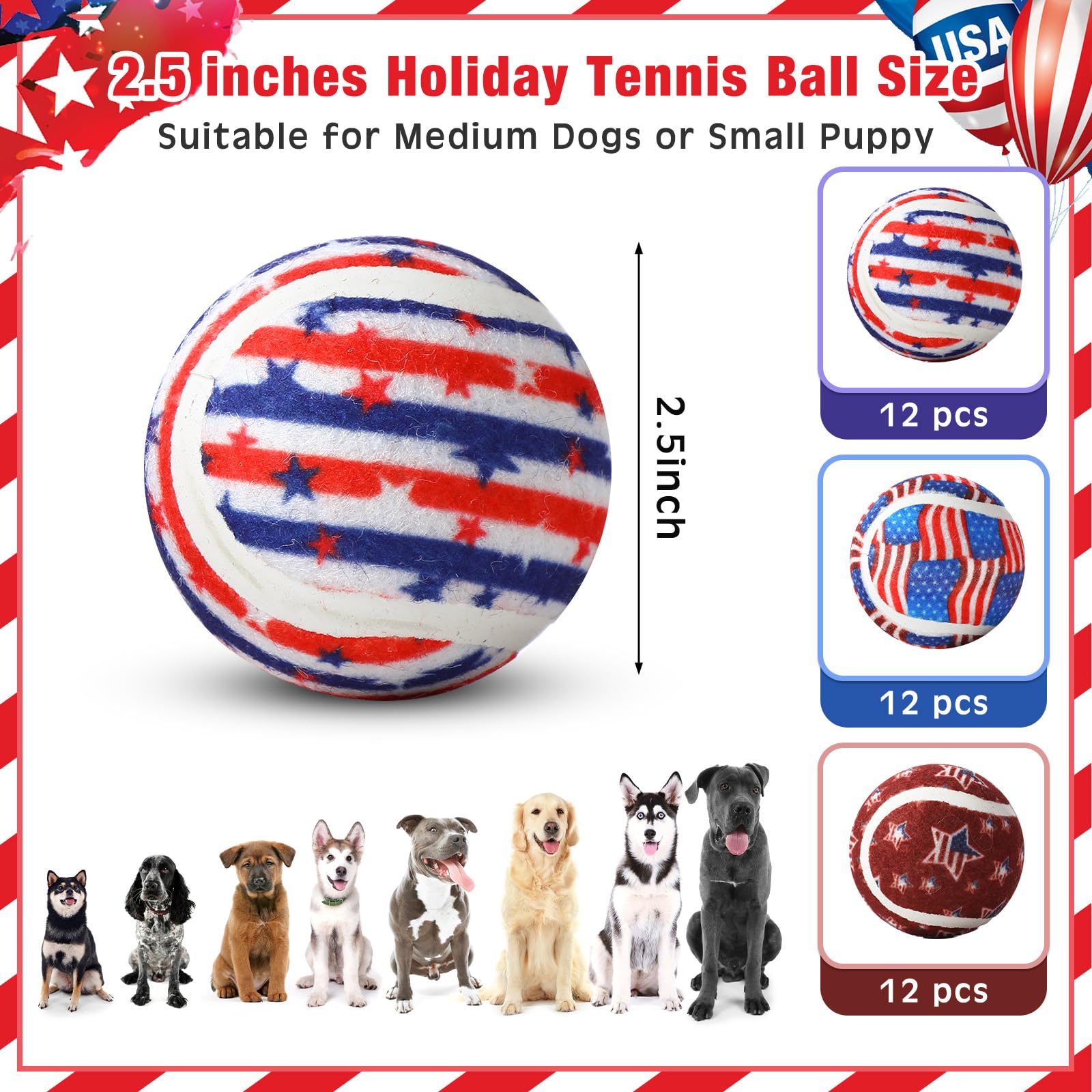 Libima 36 pelotas de tenis para perros de 2.5 pulgadas, pelota de juguete para perros pequeños, medianos y grandes, juguetes duraderos para masticar para perros agresivos, entrenamiento de ejercicio,