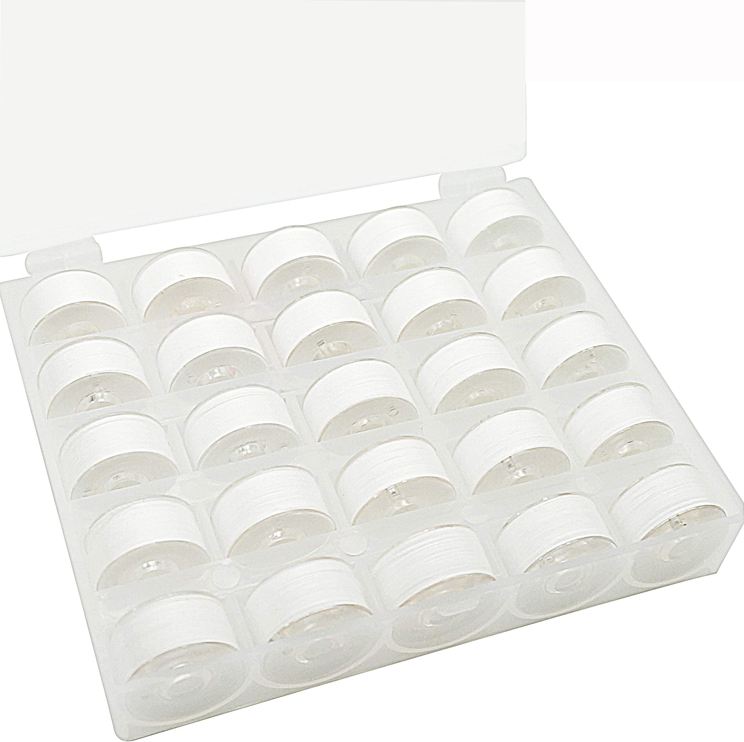 25pcs White 60S/2 (90WT) Prewound Bobbin Thread Plastic Size A SA156 for Embroidery and Sewing Machines DIY Embroidery Thread Sewing Thread Cottonized Soft Feel Polyester Thread