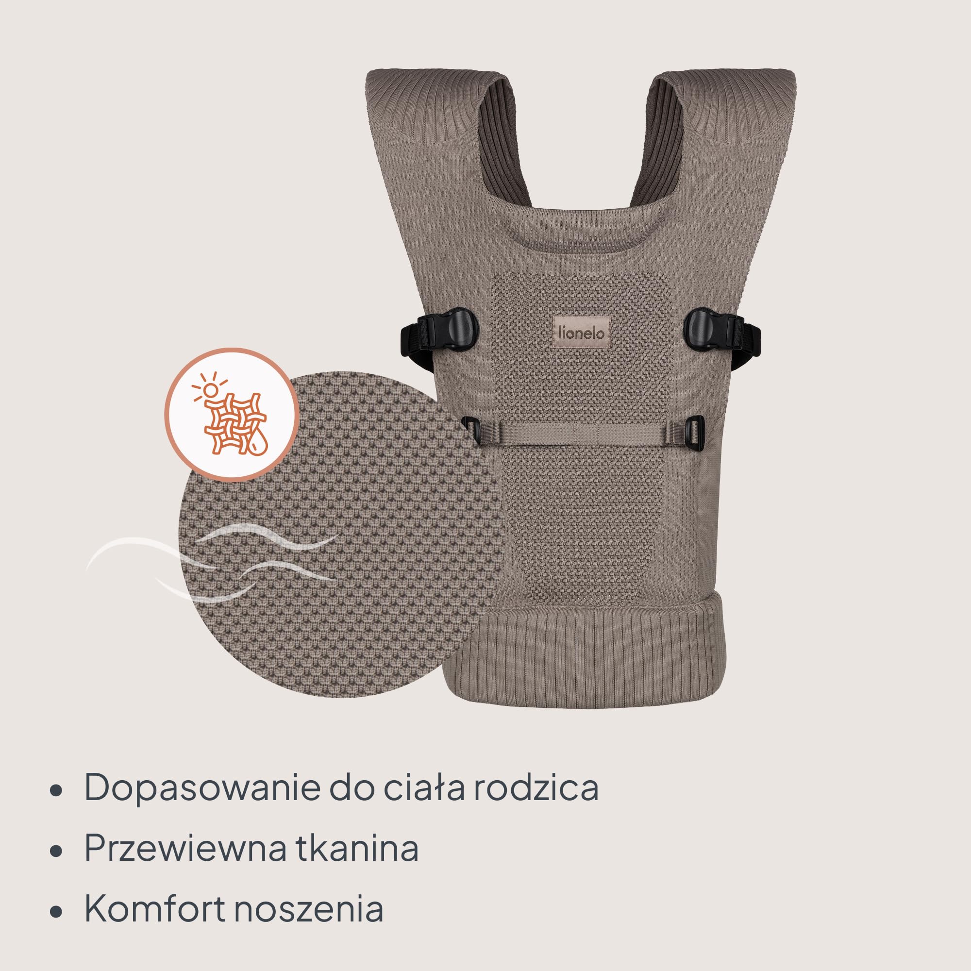 Lionelo Mabel ergonomiczne nosidełko dla niemowląt, oddychające i lekkie, dwie pozycje noszenia skierowane do środka i na zewnątrz, miękka, innowacyjna tkanina, siateczka, od 4 miesięcy do 15 kg