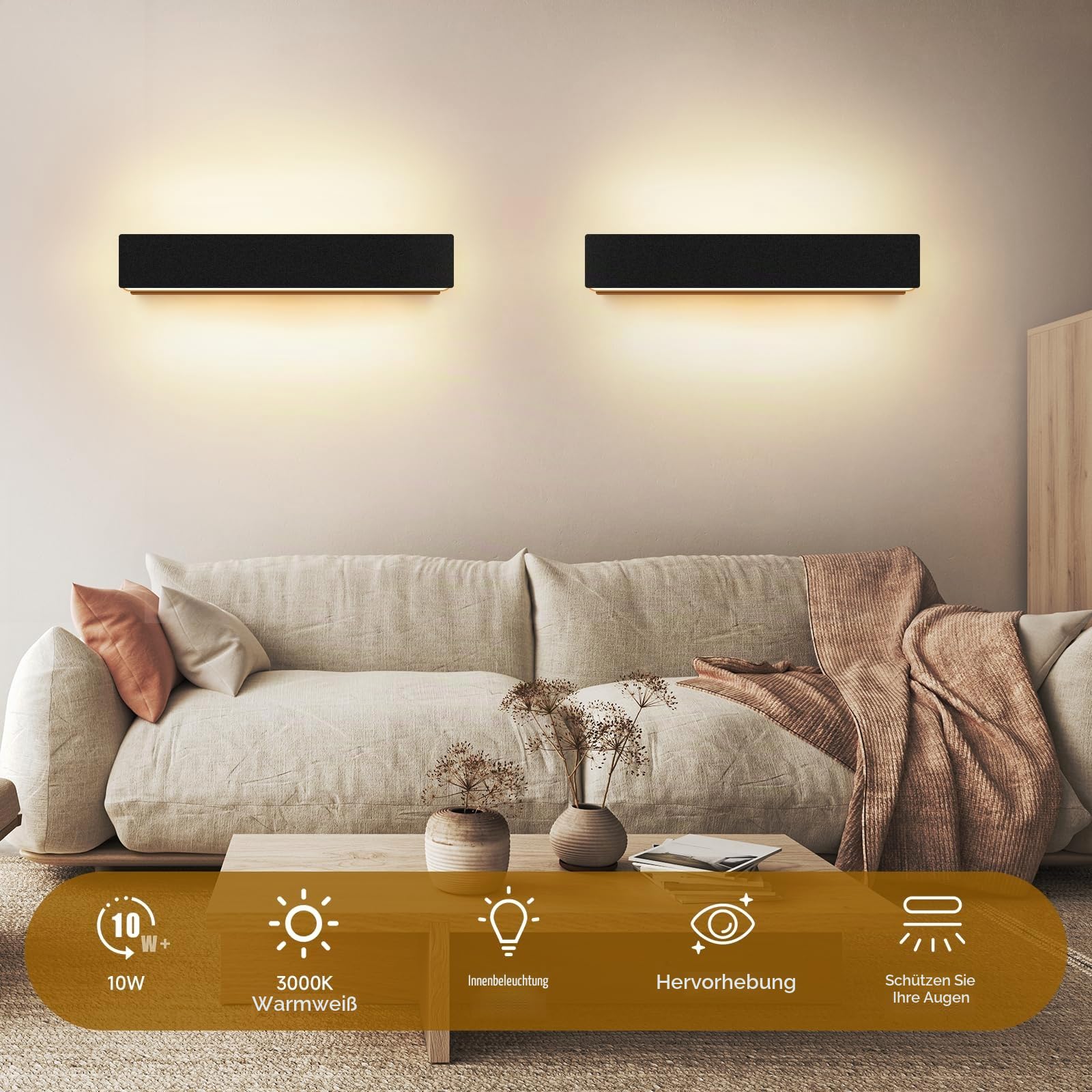 Kingwei 2 Stücke LED Wandleuchten Innen/Aussen 10W Auf und Ab Wandlampen 3000K Warmweiß Aussenlampe IP54 Wasserdichte Wandbeleuchtung